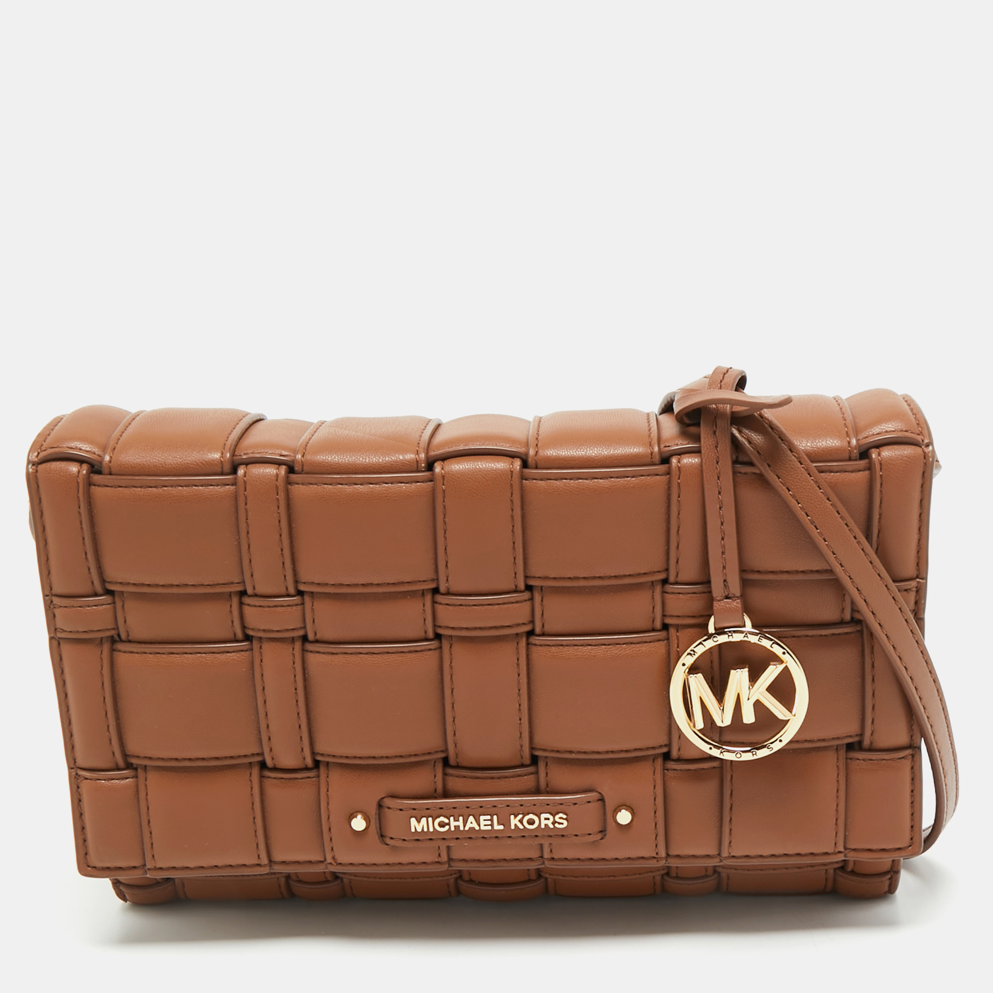 

Michael Kors Brown Woven Faux Leather  Ivy Crossbody Bag