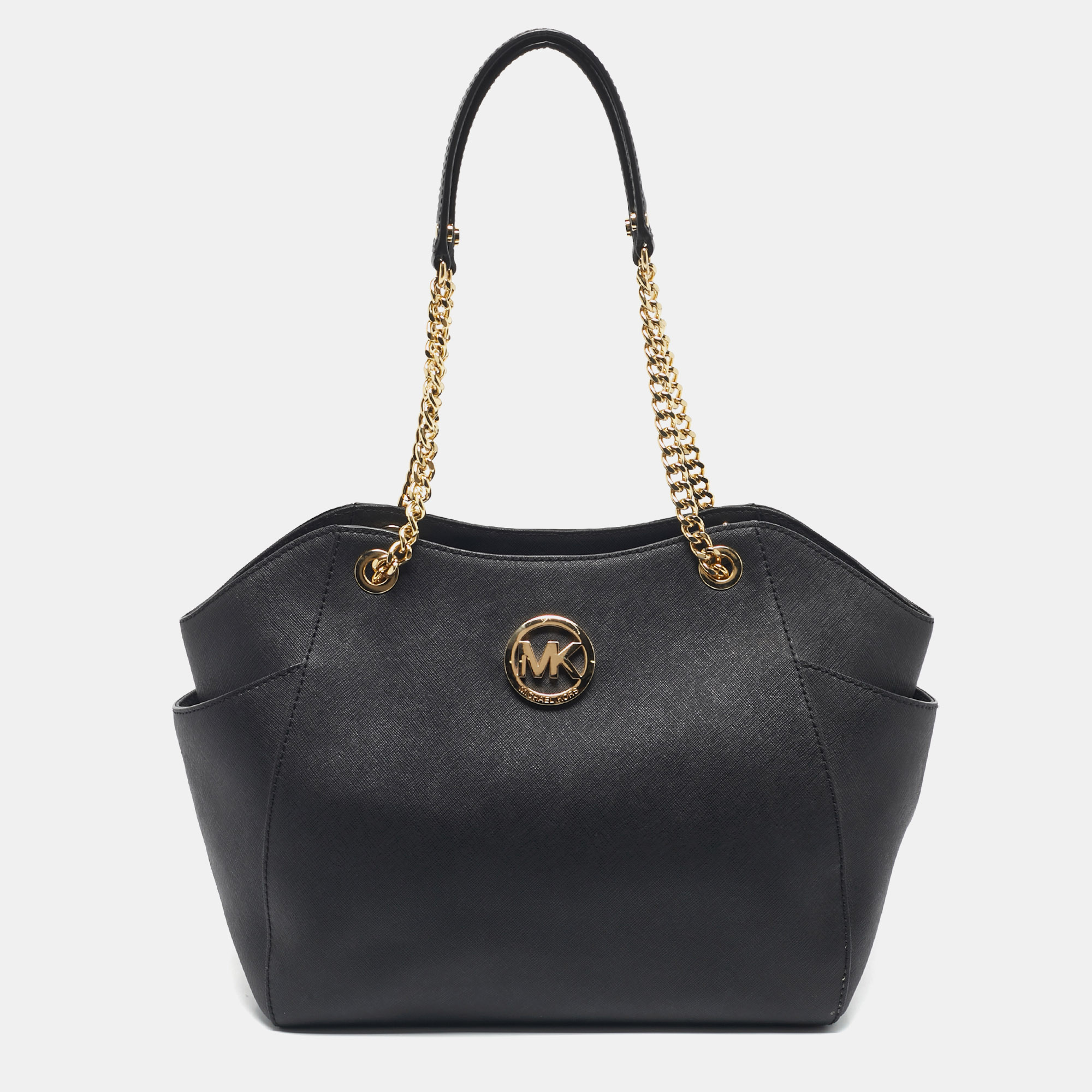 

Michael Kors Black Leather Jet Set Travel Chain Tote