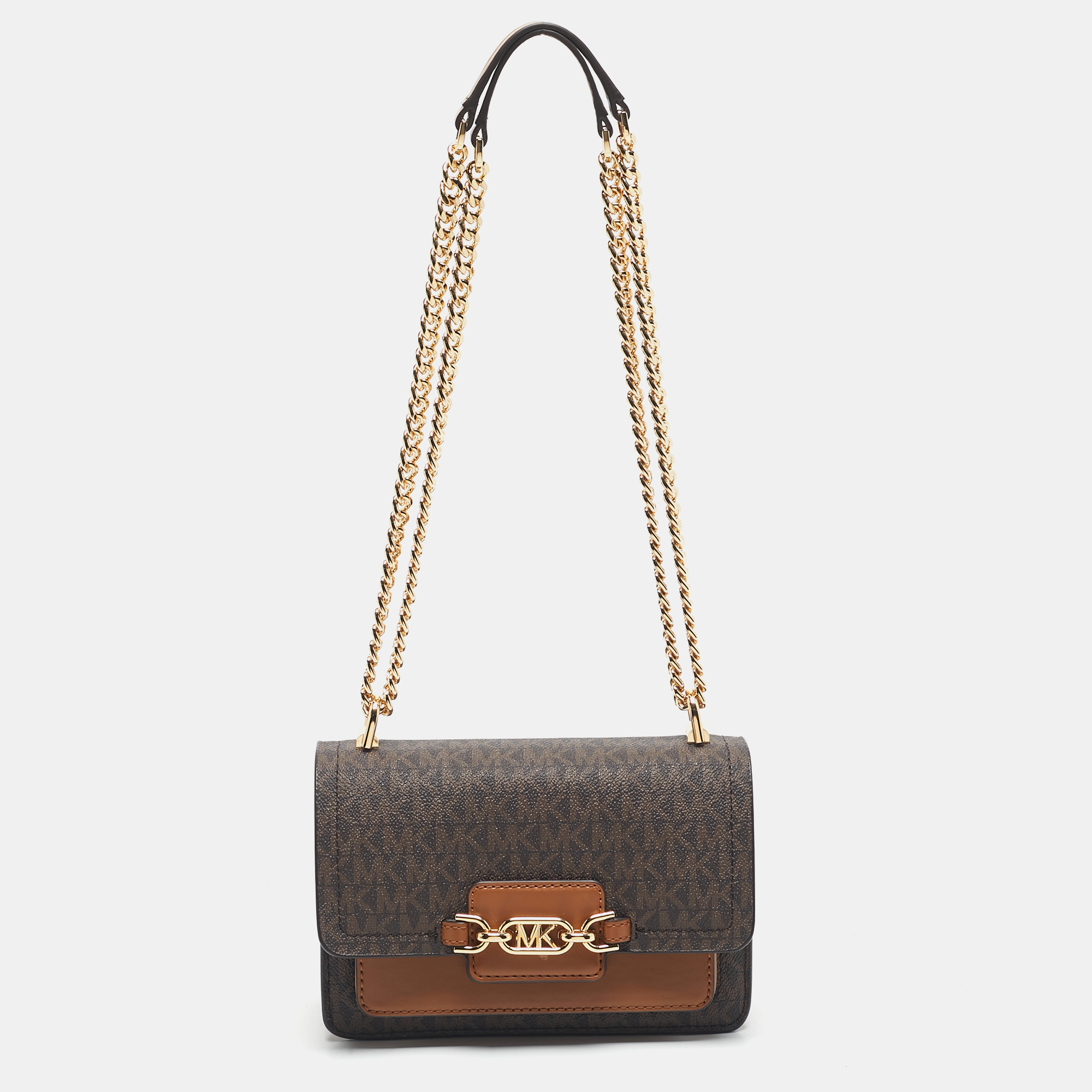 

Michael Kors Brown Signature Coated Canvas and Leather Extra Small Heather Shoulder Bag