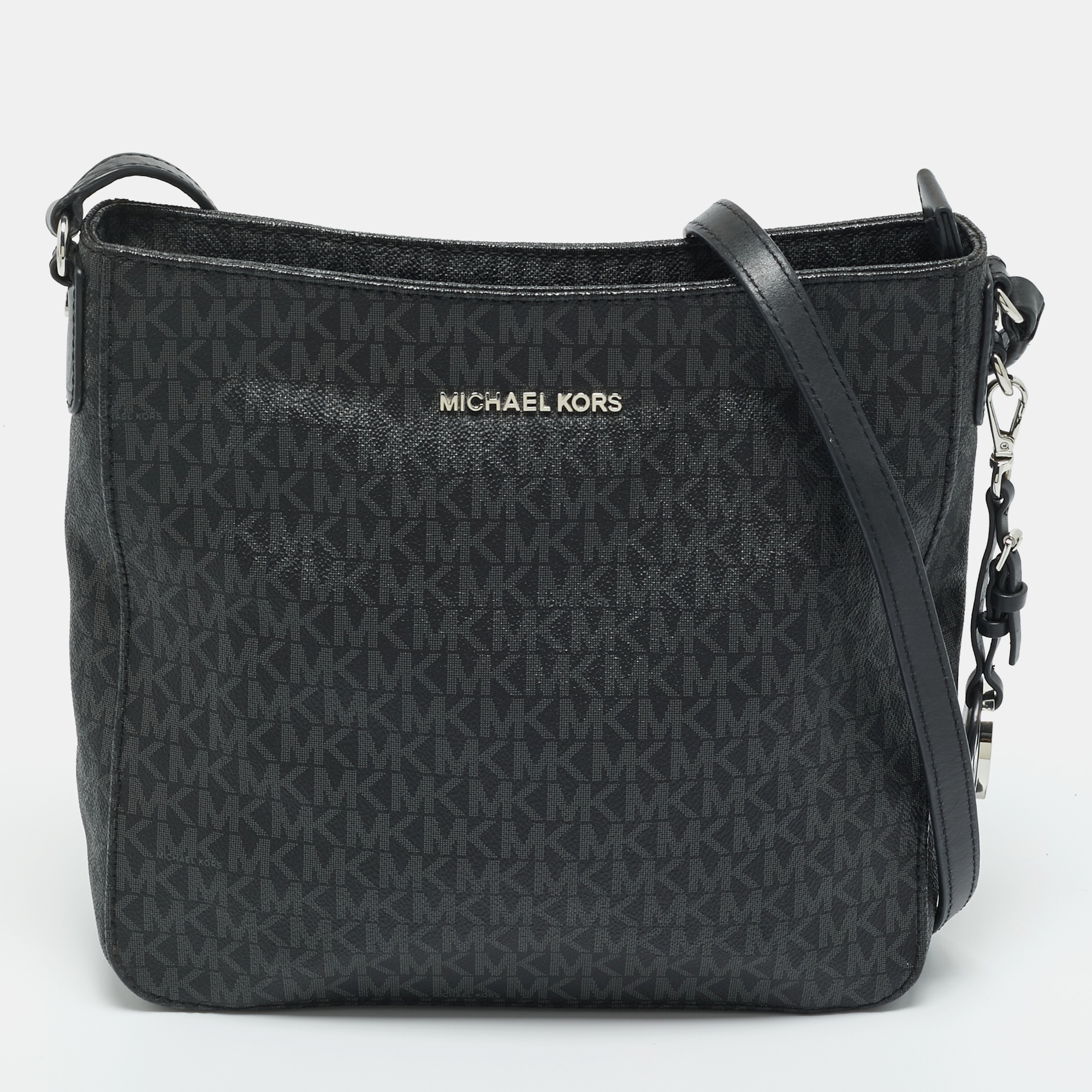 Pre-owned Michael Kors Black/grey Signature Coated Canvas Large Messenger Bag