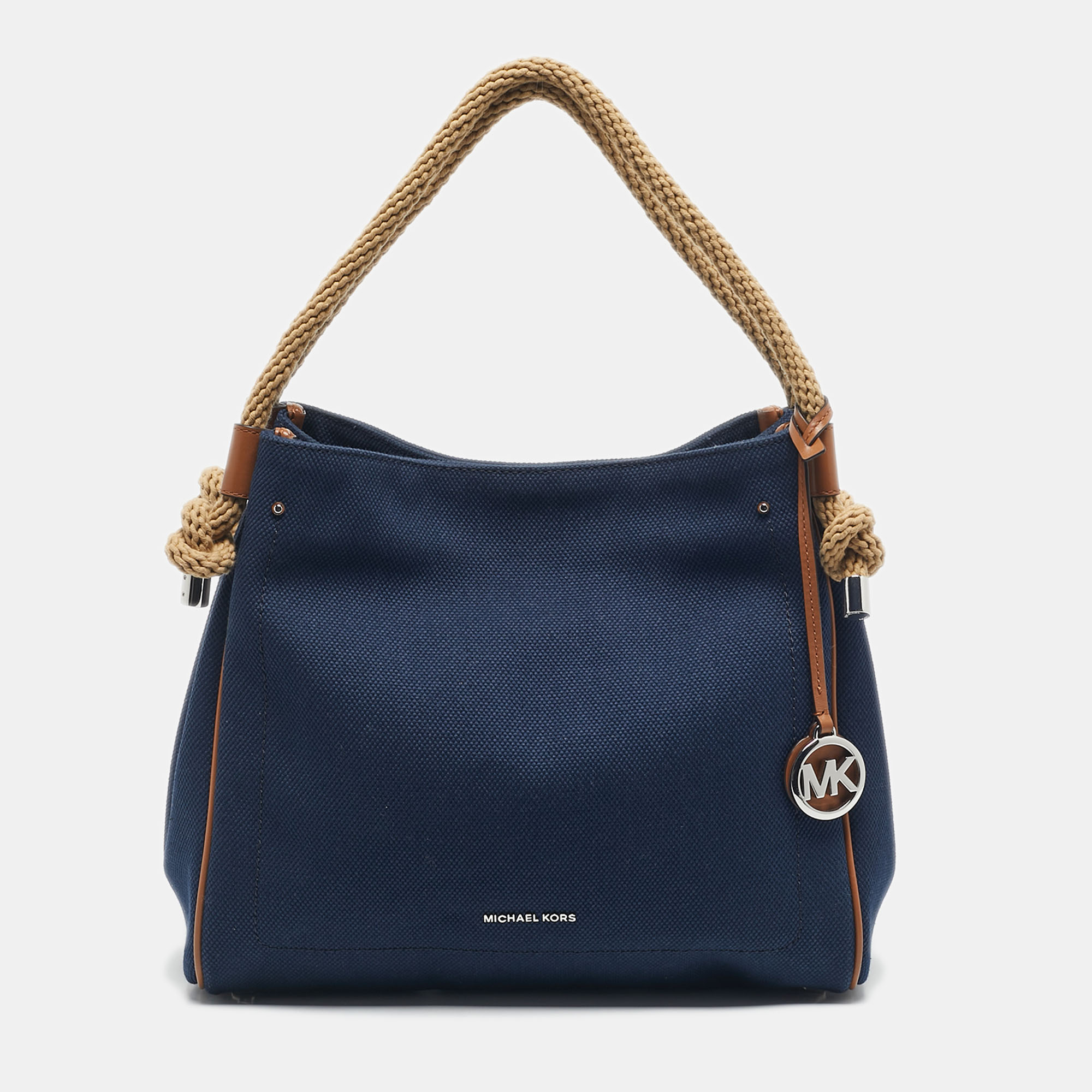 

Michael Kors Navy Blue/Beige Canvas Isla Shoulder Bag