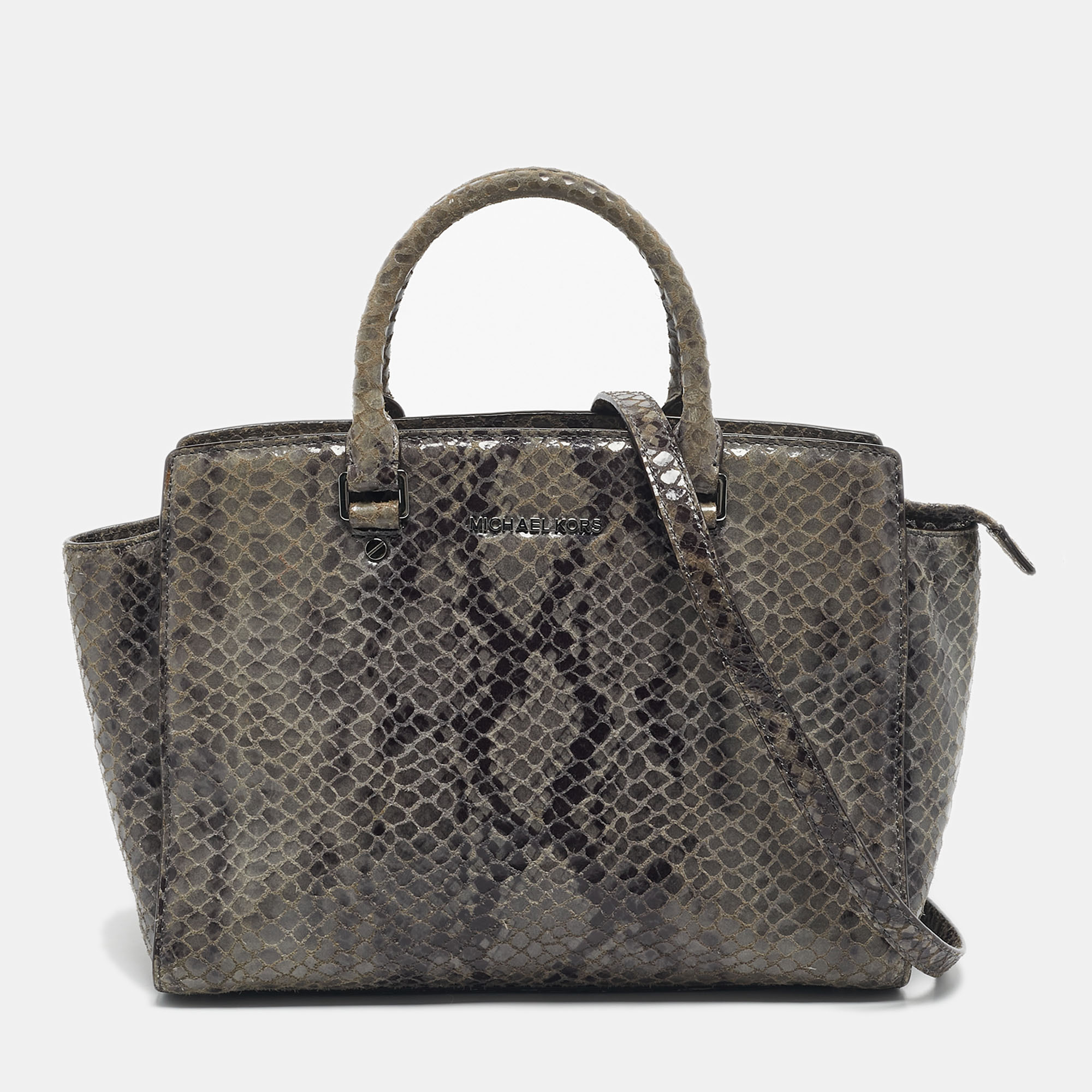 

Michael Kors Grey Python Effect Leather Large Selma Tote