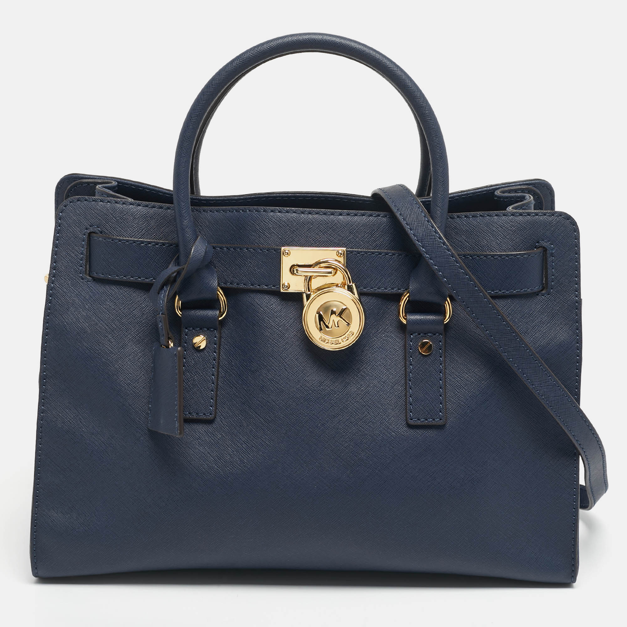 Pre-owned Michael Kors Navy Blue Leather East/west Hamilton Tote