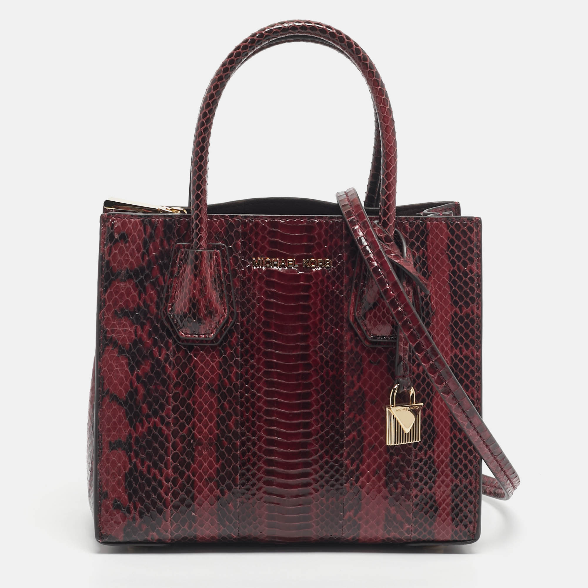 Pre-owned Michael Kors Red/black Watersnake Leather Small Mercer Tote