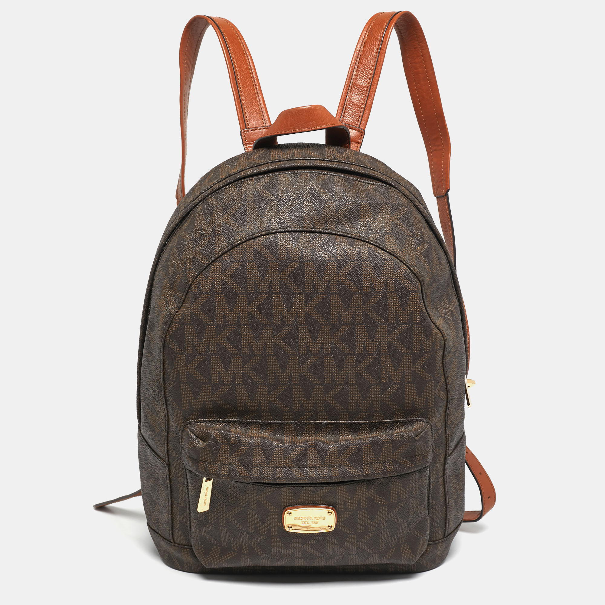 Pre-owned Michael Kors Brown Signature Coated Canvas Front Pocket Backpack