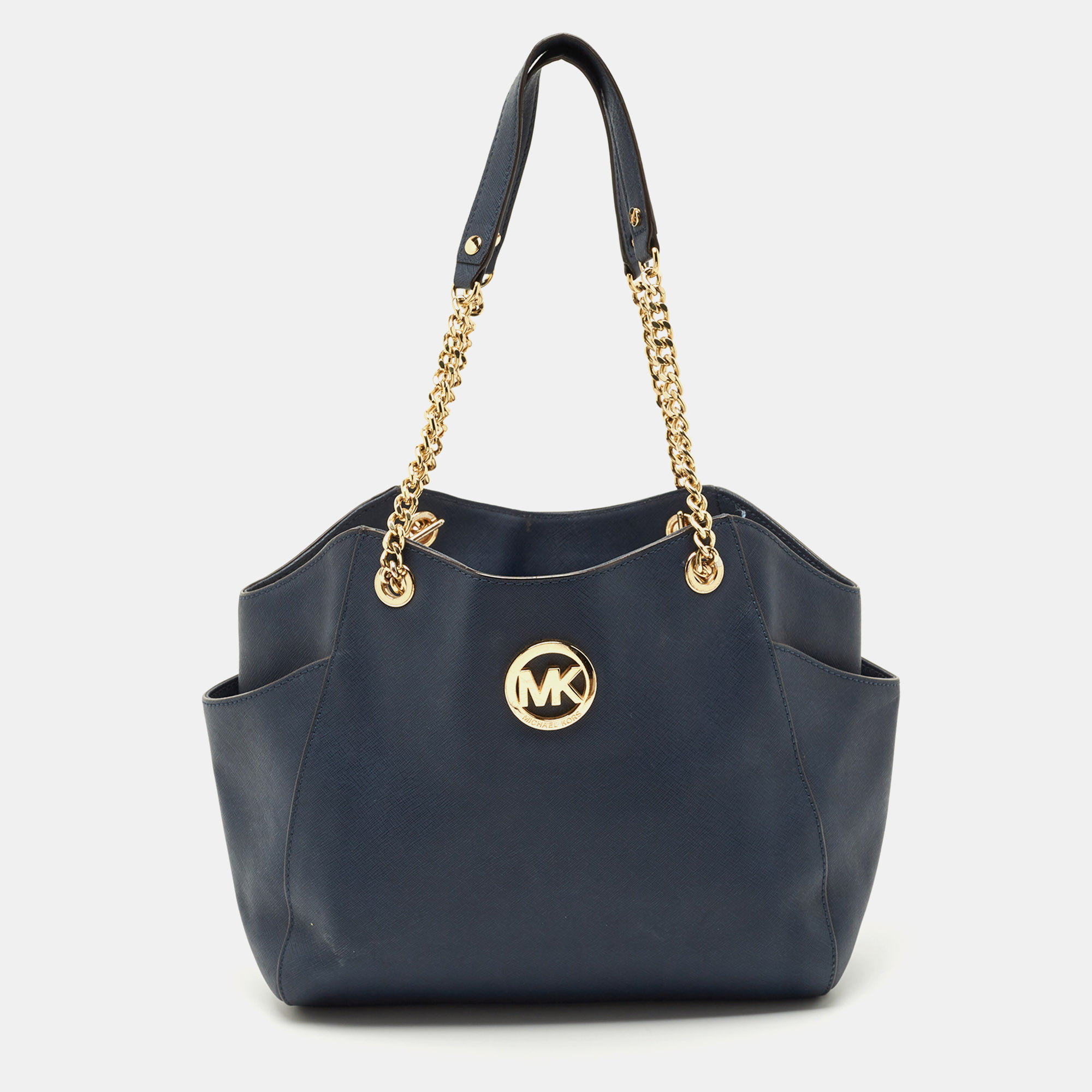 

Michael Kors Navy Blue Leather Jet Set Travel Chain Tote