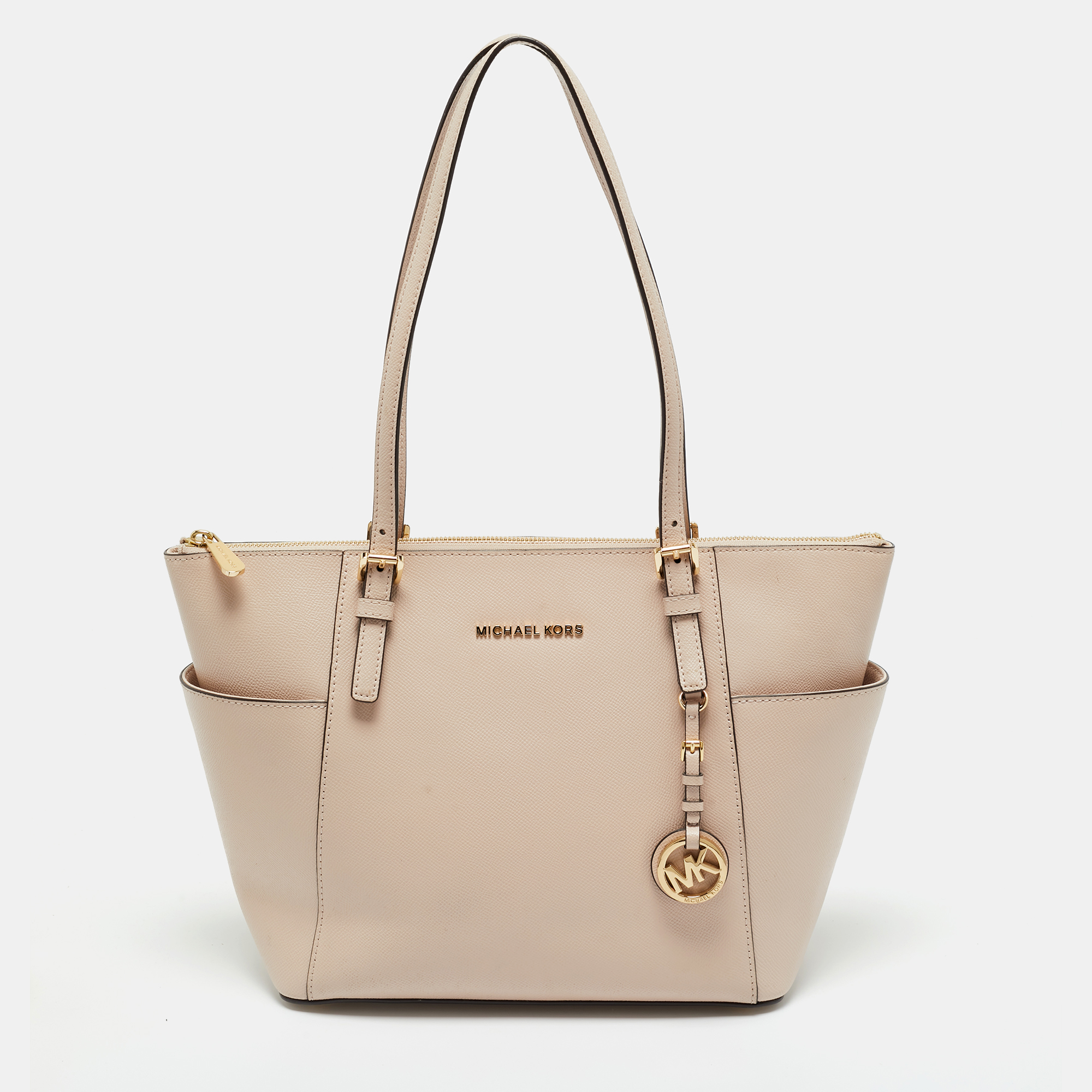 

Michael Light Pink Leather Jet Set Top Zip Tote