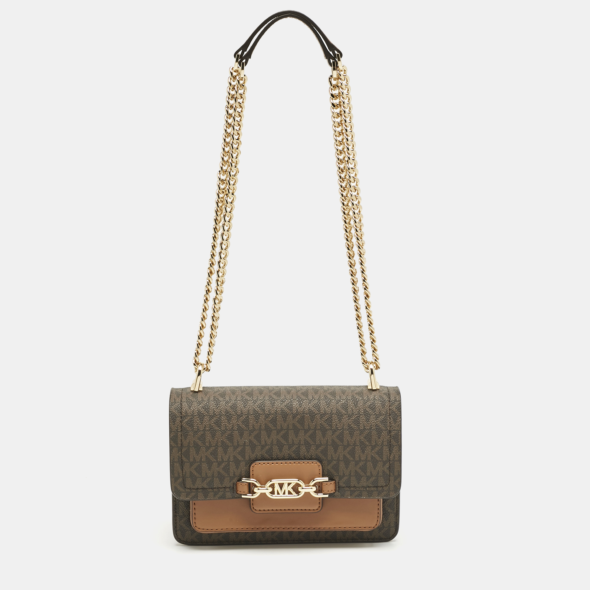 

Michael Kors Brown Signature Coated Canvas Extra Small Heather Shoulder Bag