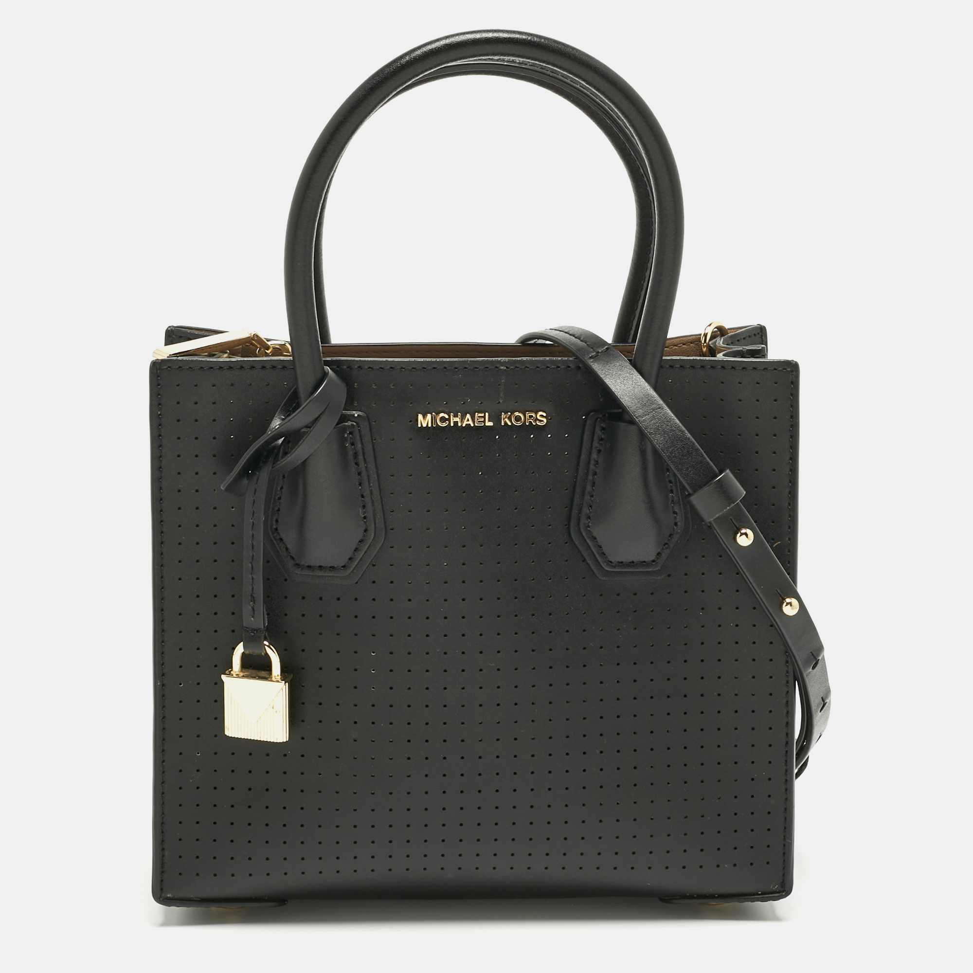 Pre-owned Michael Kors Black Perforated Leather Small Mercer Tote