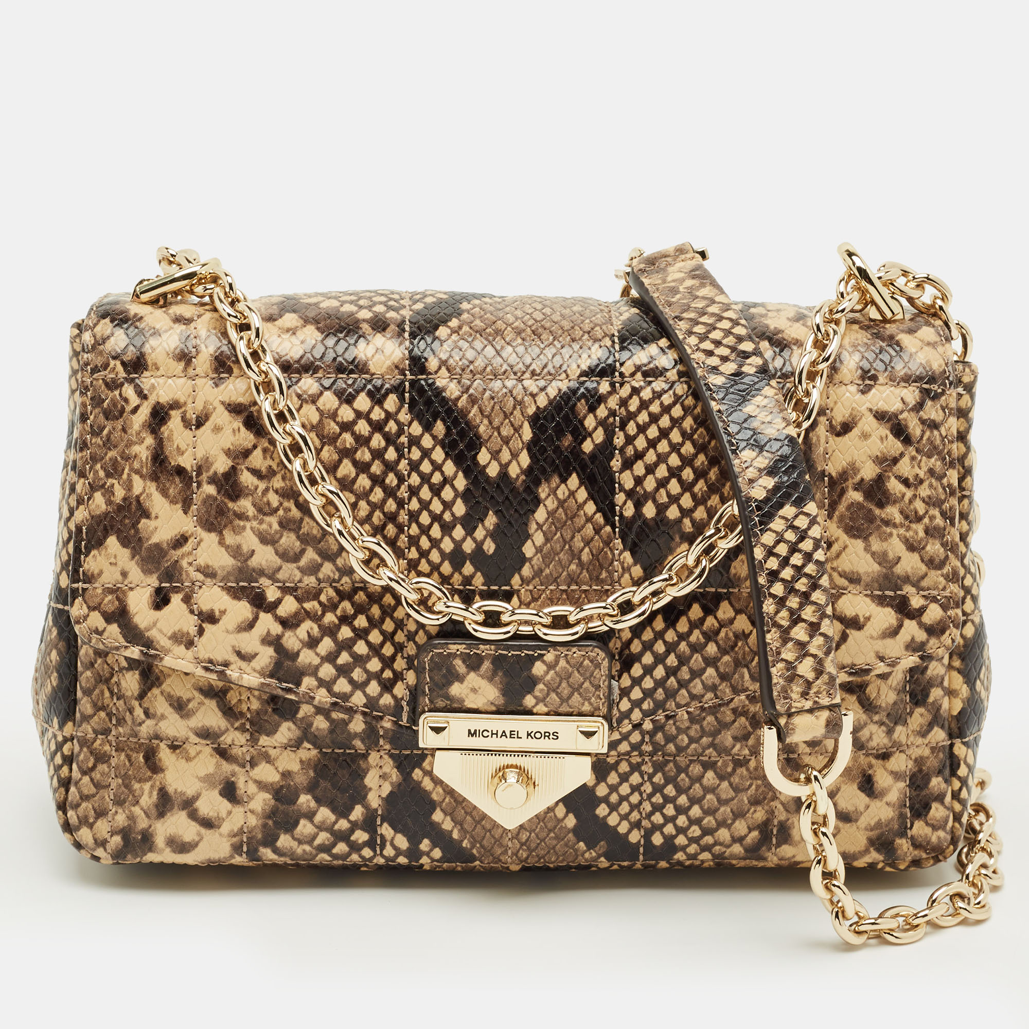 

Michael Kors Cream/Black Python Embossed Leather Large Soho Shoulder Bag