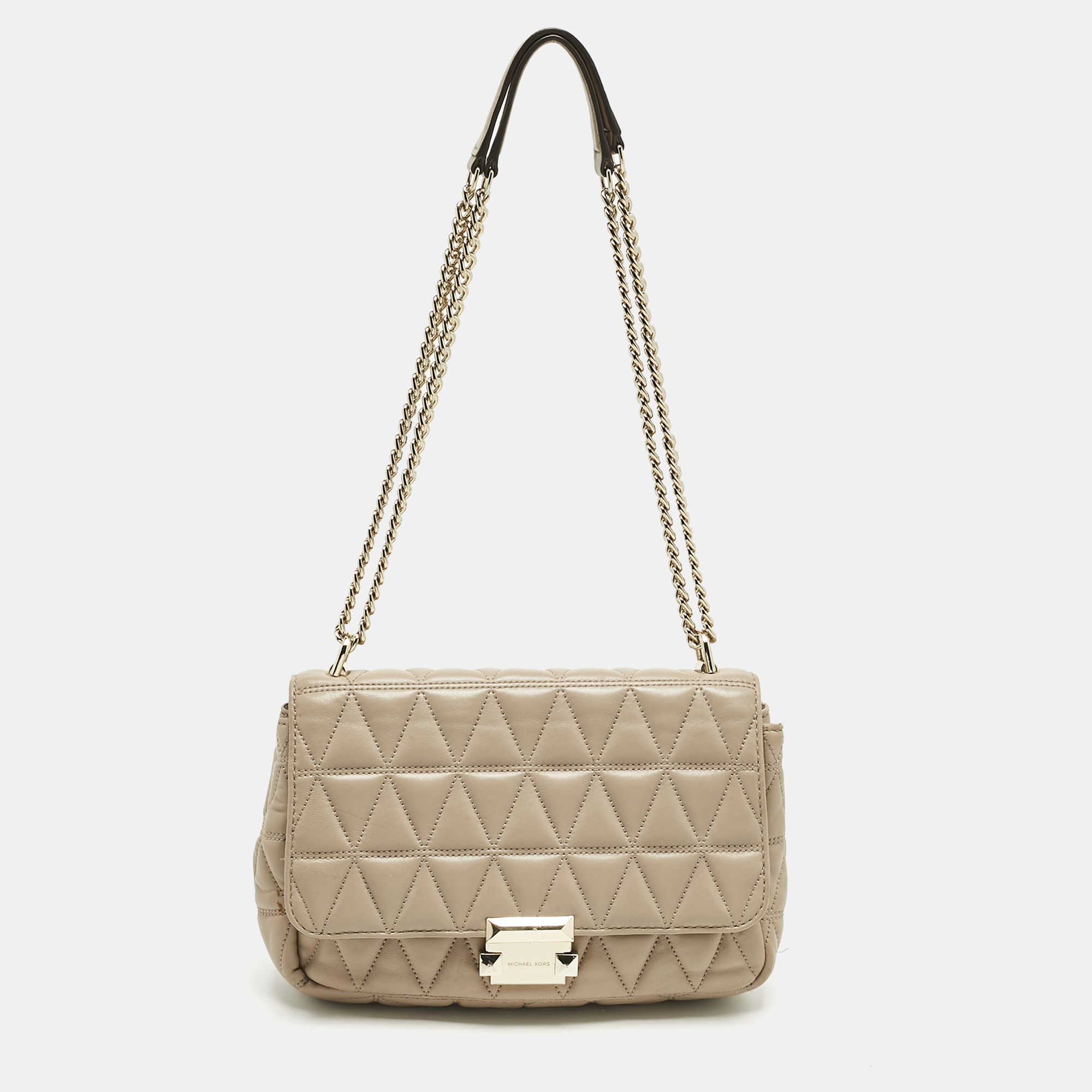 

Micheal Kors Beige Quilted Leather  Sloan Shoulder Bag