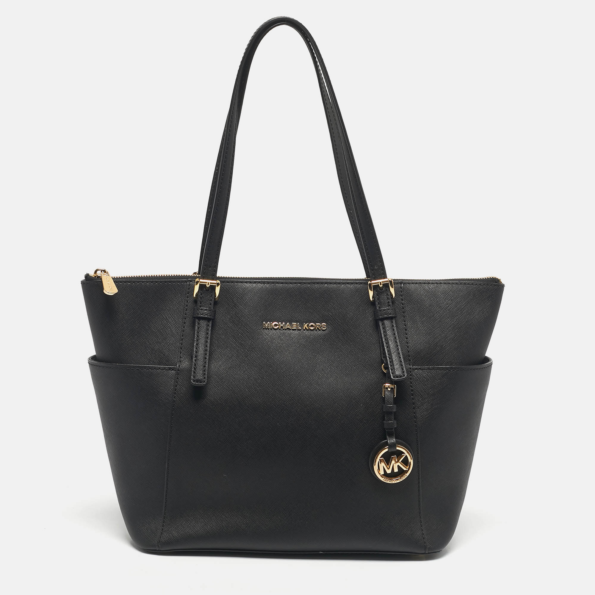 

Michael Black Leather East West Top Zip Tote