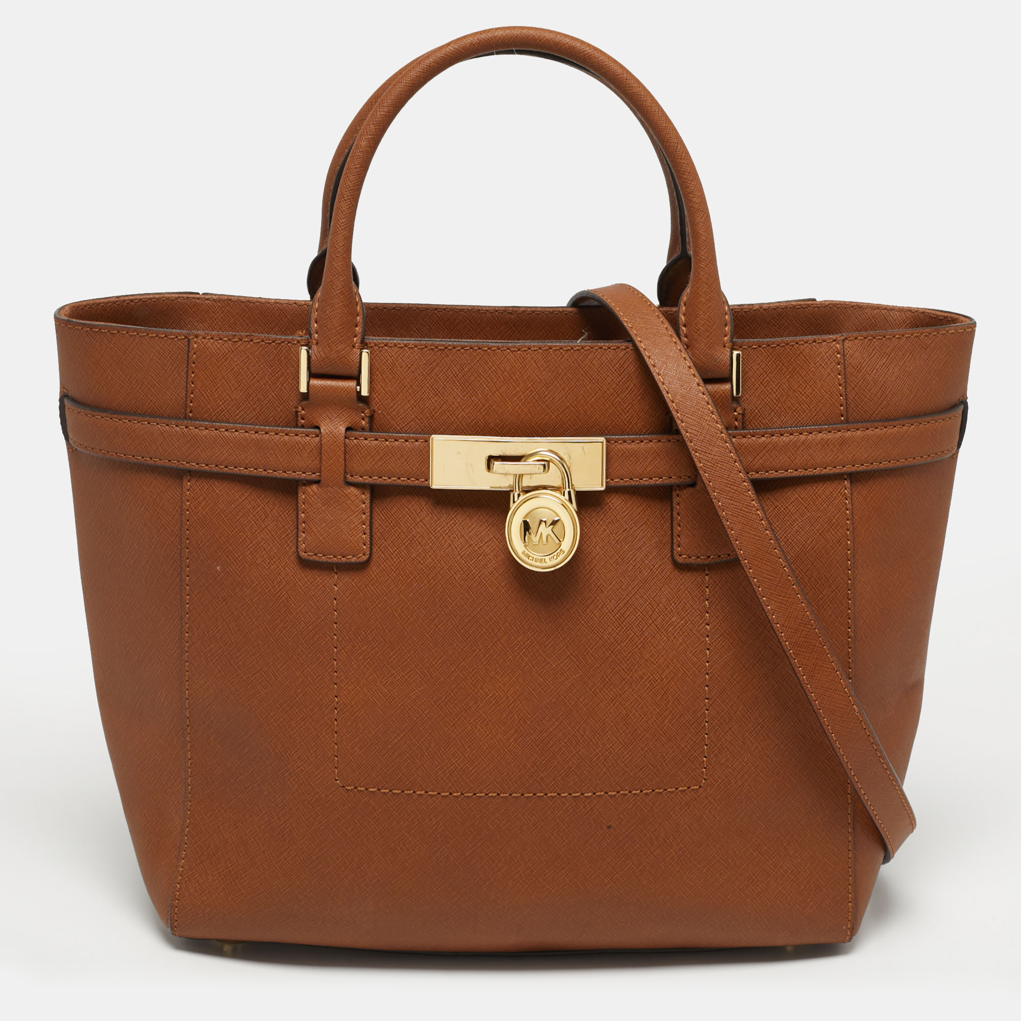 Pre-owned Michael Kors Brown Leather Hamilton Moderne Tote