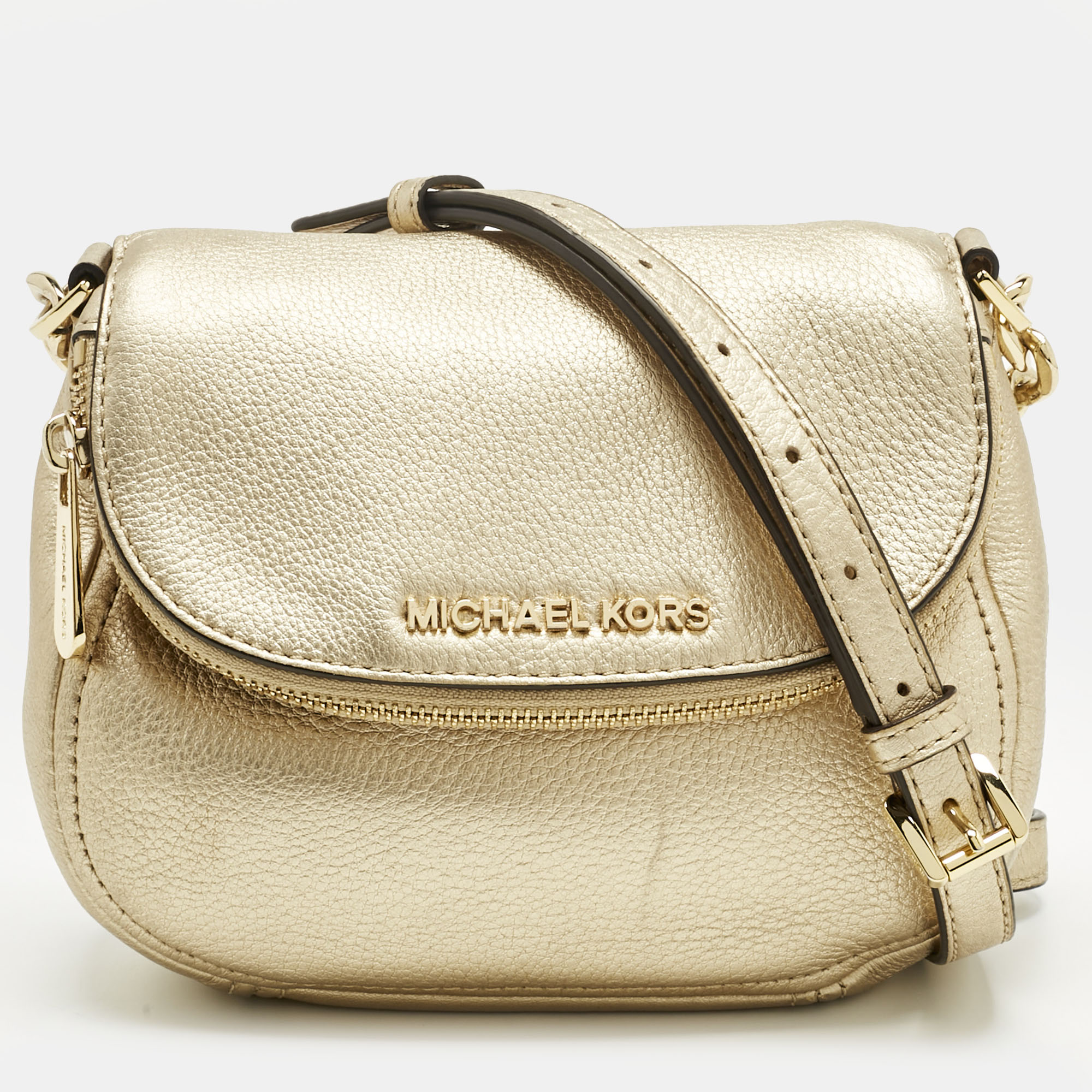 Pre-owned Michael Kors Gold Leather Bedford Flap Crossbody Bag
