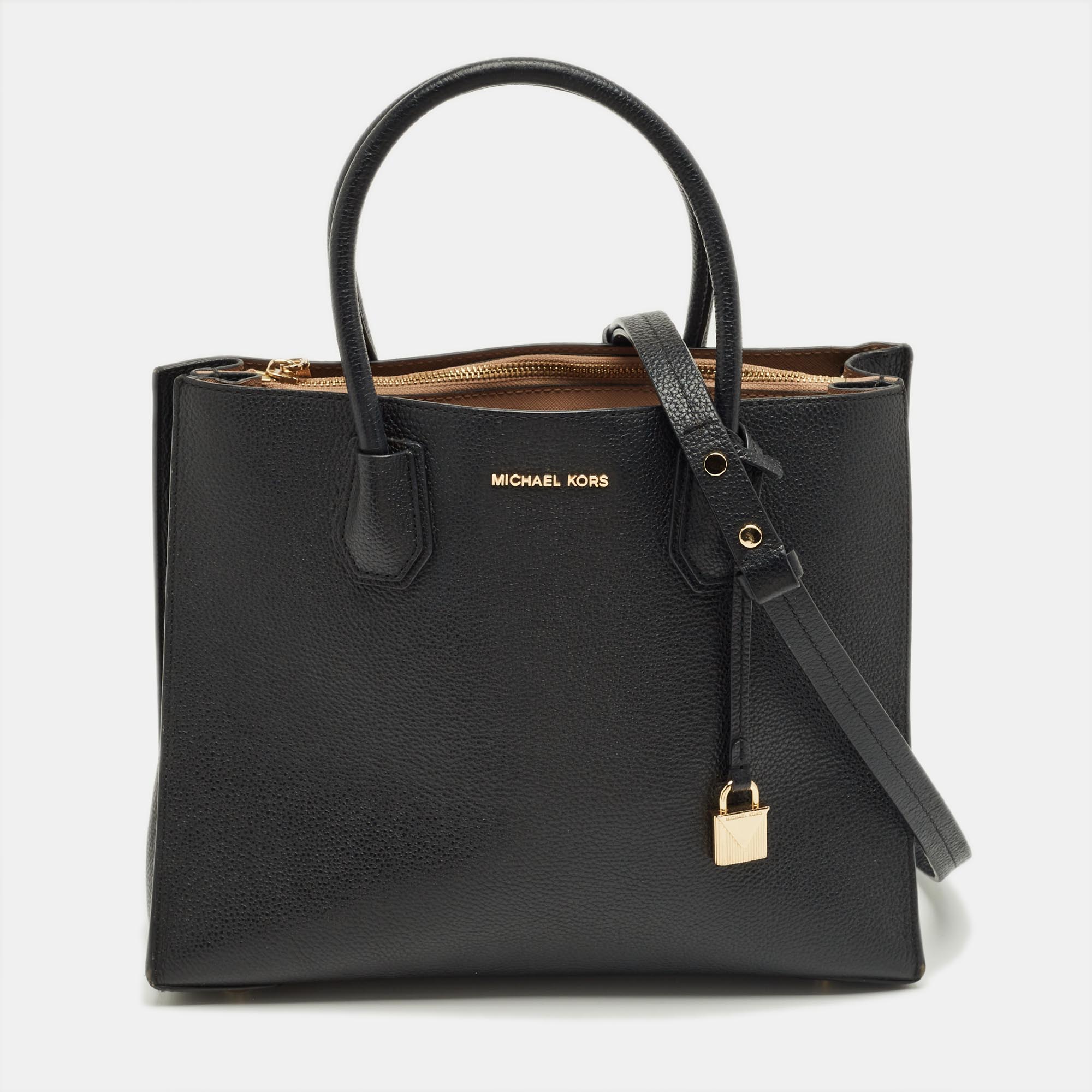 Pre-owned Michael Kors Black Leather Large Mercer Tote