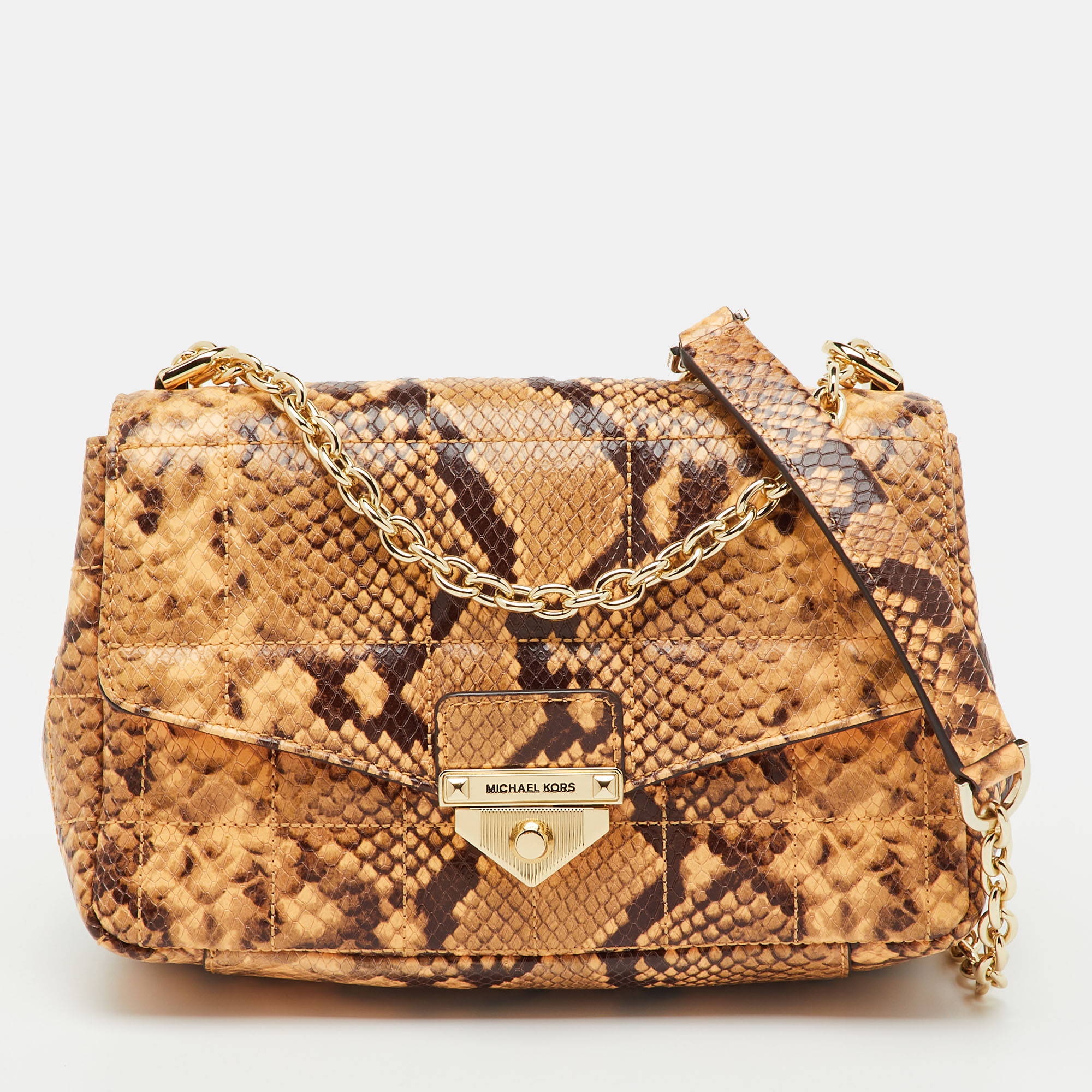 MICHAEL KORS Pre-owned Cream/black Python Embossed Leather Large Soho Shoulder Bag In White
