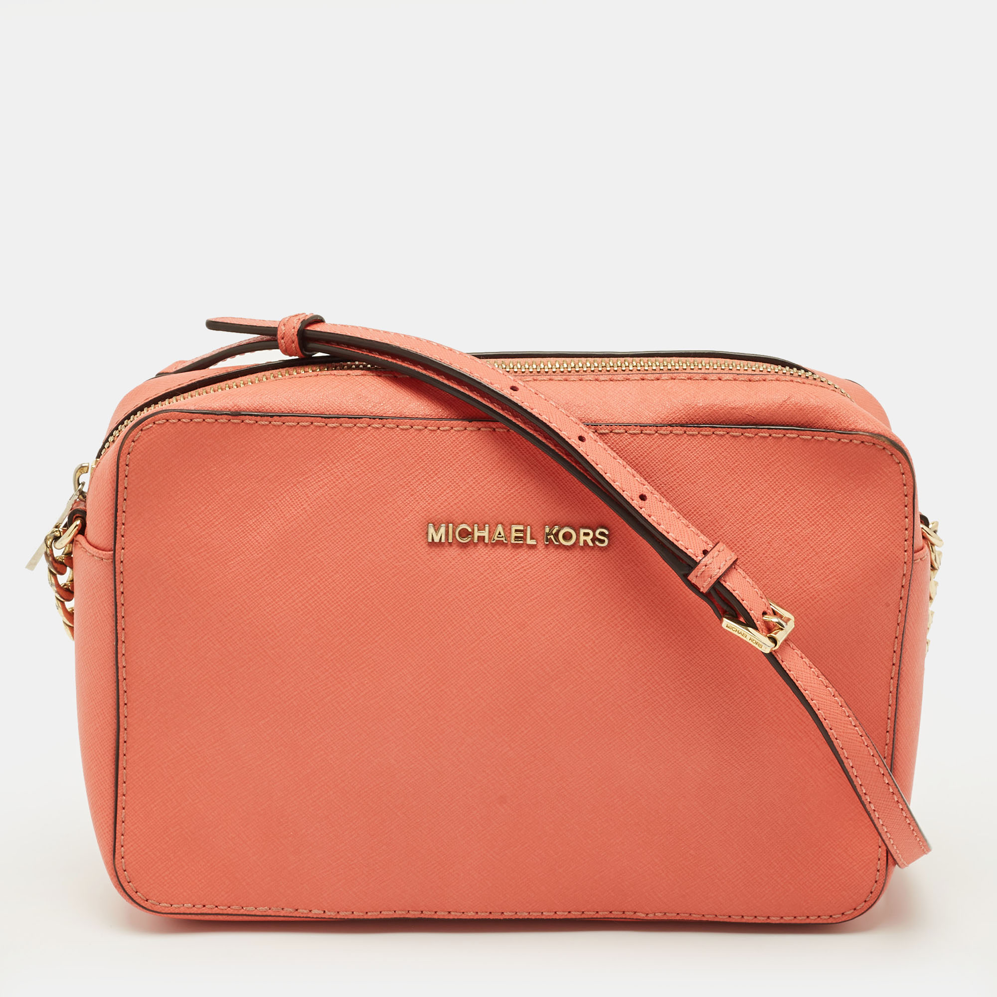 

Michael Kors Jet Set Camera Peach Leather Crossbody Bag, Orange