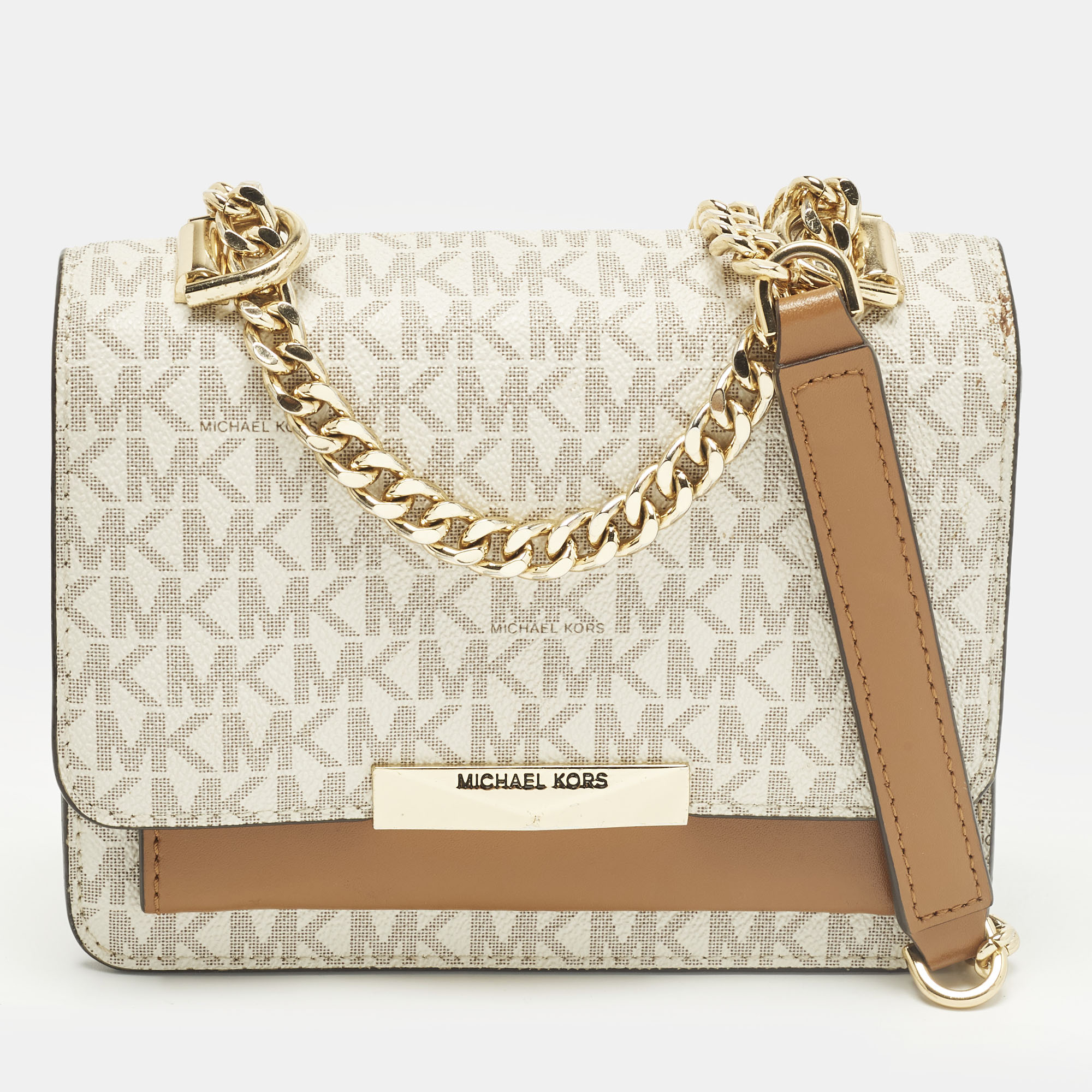 

Michael Kors Jade White/Brown Signature Coated Canvas and Leather Shoulder Bag