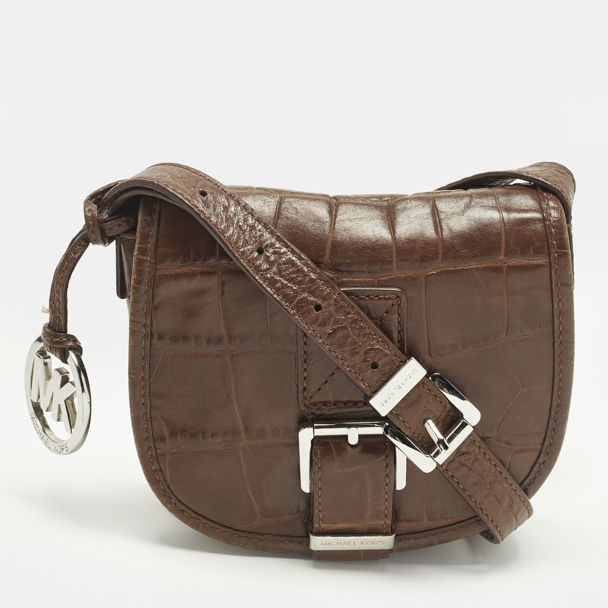 

Michael Kors Saddle Dark Brown Croc Embossed Leather Crossbody Bag