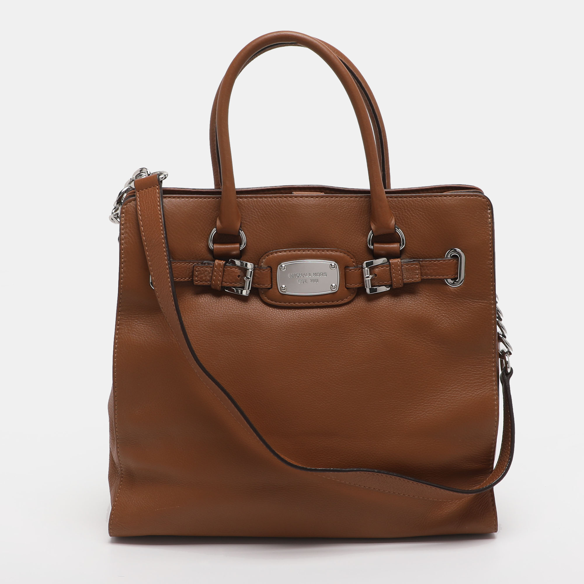 Pre-owned Michael Kors Hamilton Large Tan Leather Tote In Brown