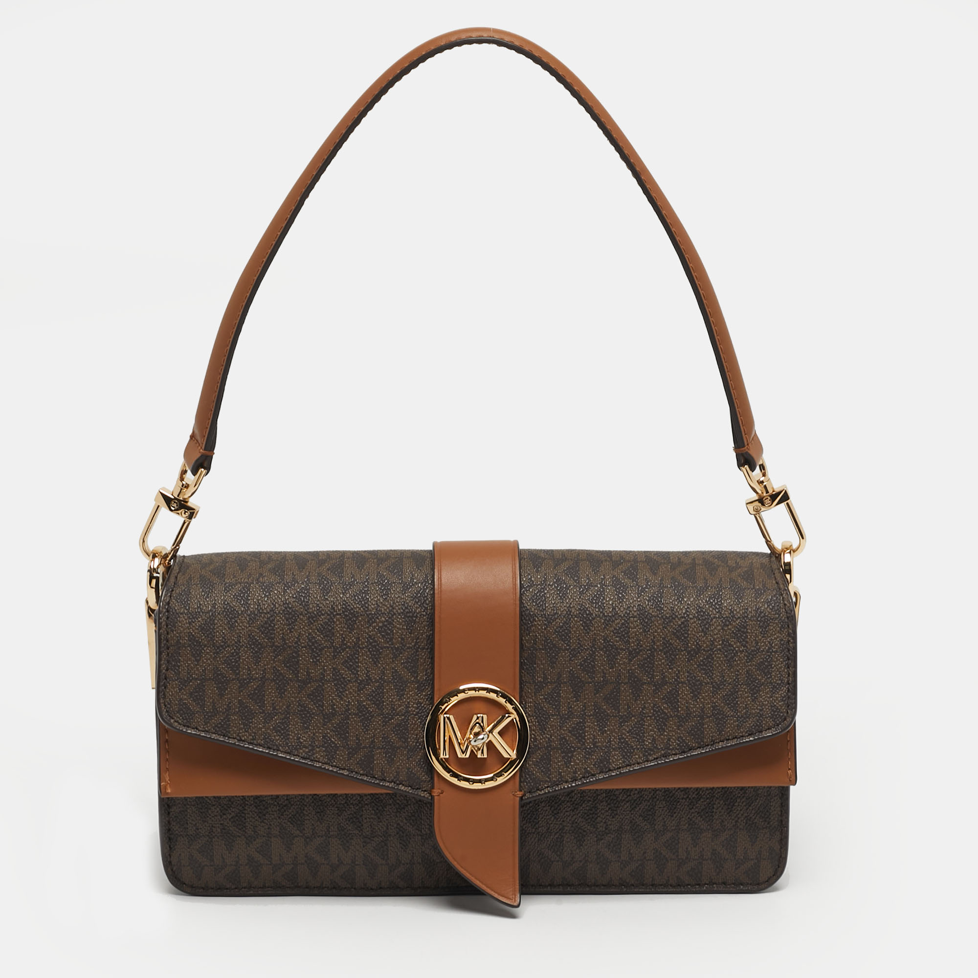 

Michael Kors Greenwich Medium Signature Brown Coated Canvas and Leather Top Handle Bag