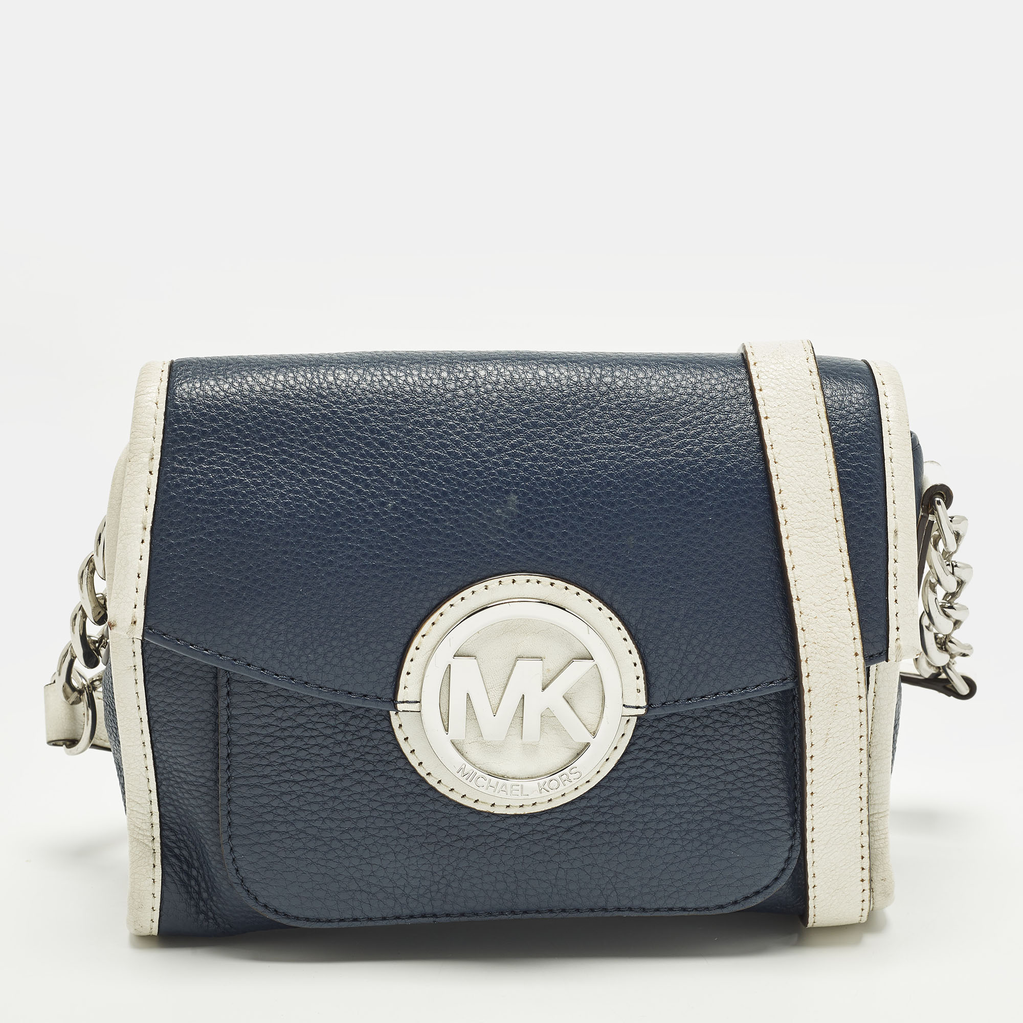 

Michael Kors Margo Navy Blue/White Leather Crossbody Bag