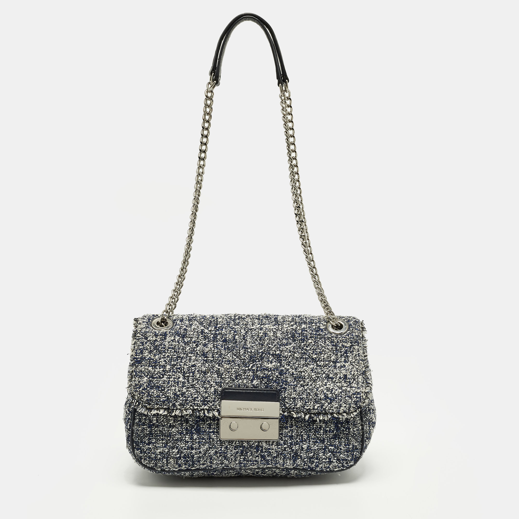 

Michael Kors Sloan Navy Blue Quilted Tweed Shoulder Bag