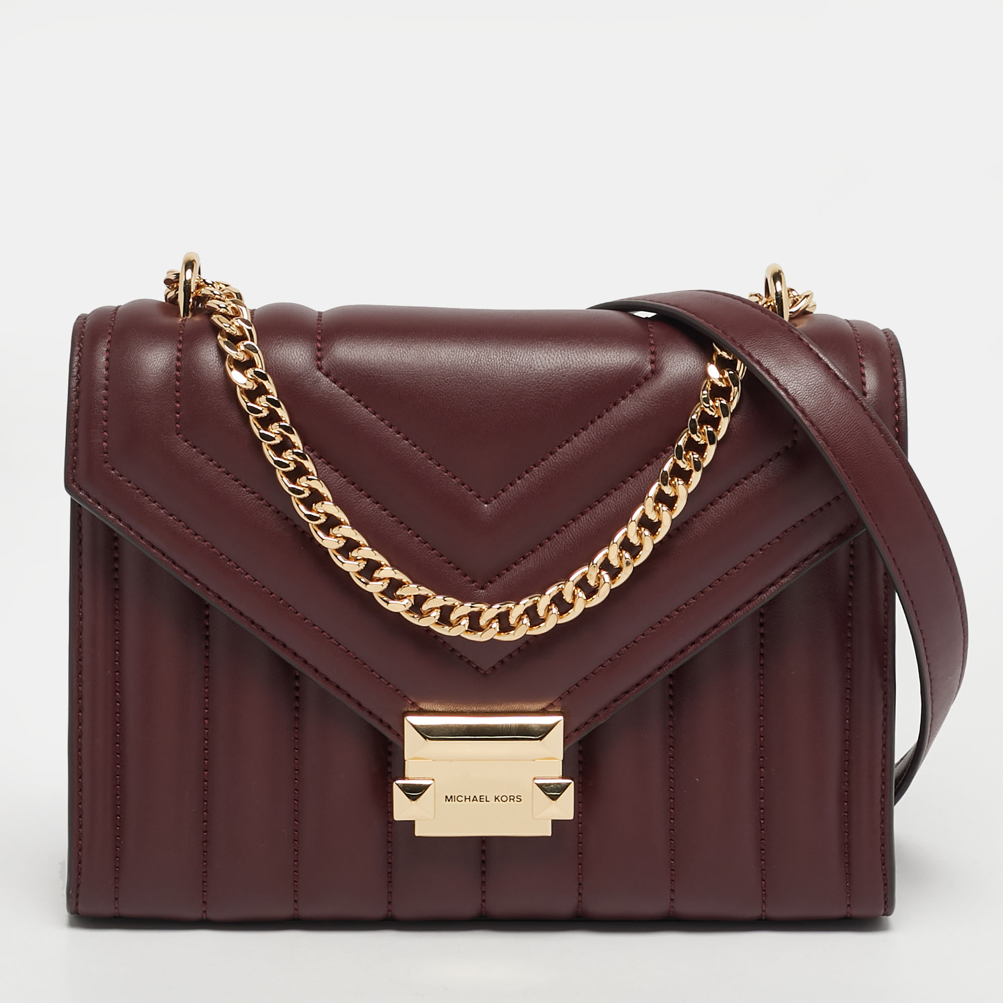 

Michael Kors Whitney  Burgundy Quilted Leather Flap Shoulder Bag