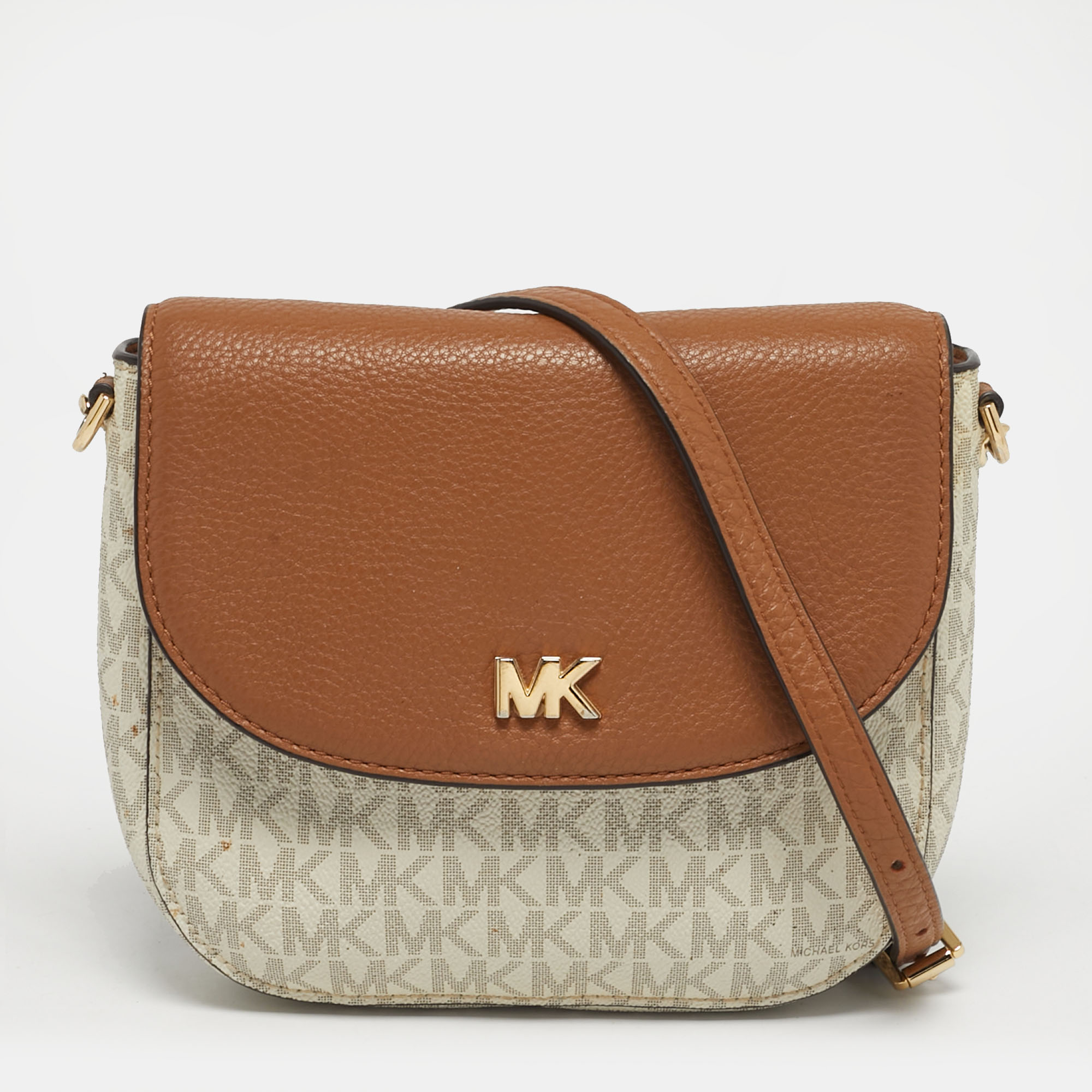 

Michael Kors Mott Brown/White Signature Coated Canvas and Leather Crossbody Bag