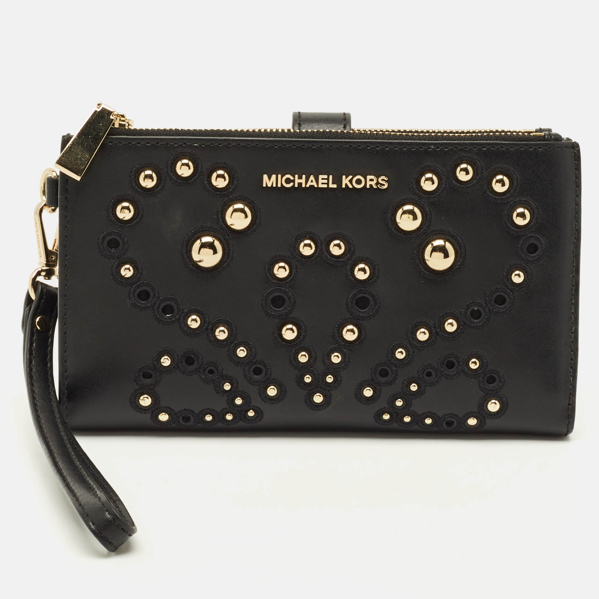 

Michael Kors Adele Studded Black Leather Phone Wristlet Wallet