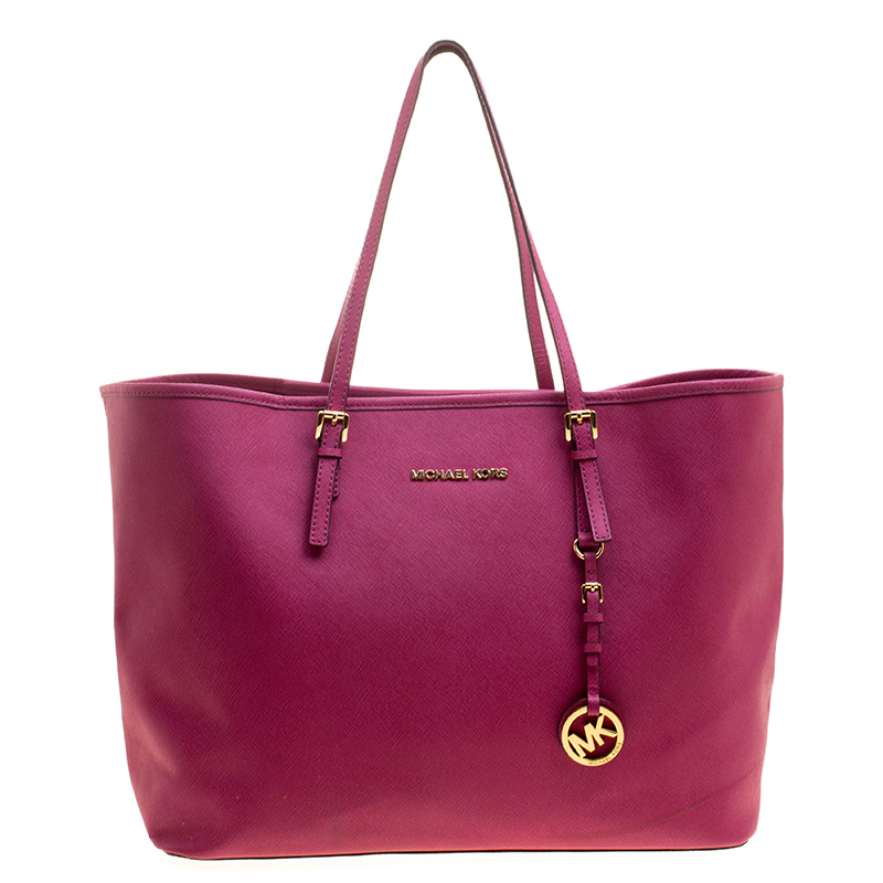 Pre Owned Michael Kors Fuschia Leather Jetset Tote