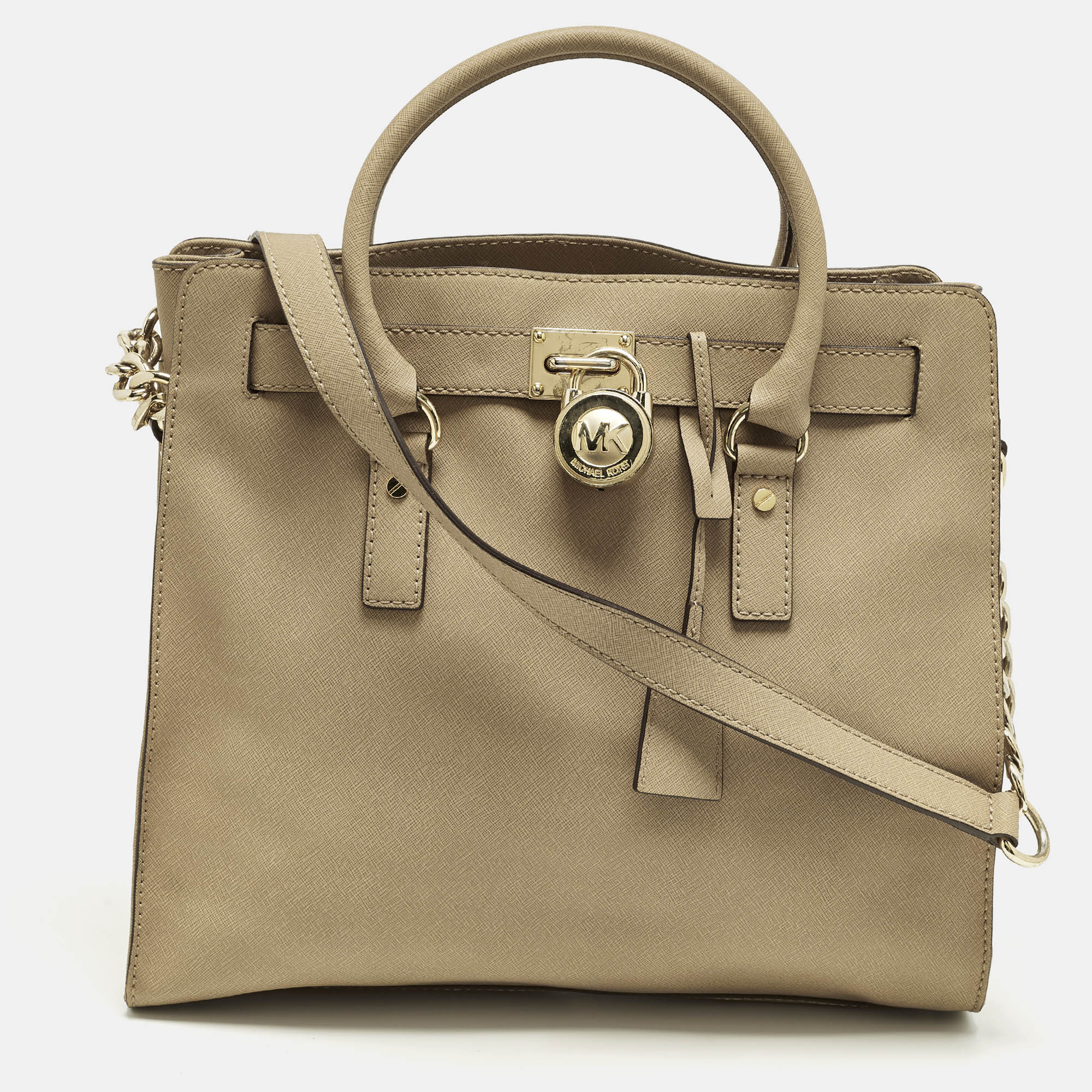 

Michael Kors Hamilton North South Large Beige Leather Tote