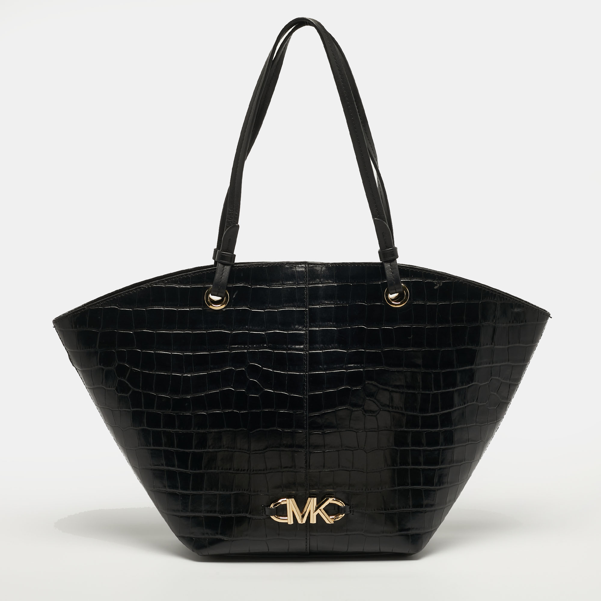 

Michael Kors Izzy Black Croc Embossed Leather Tote
