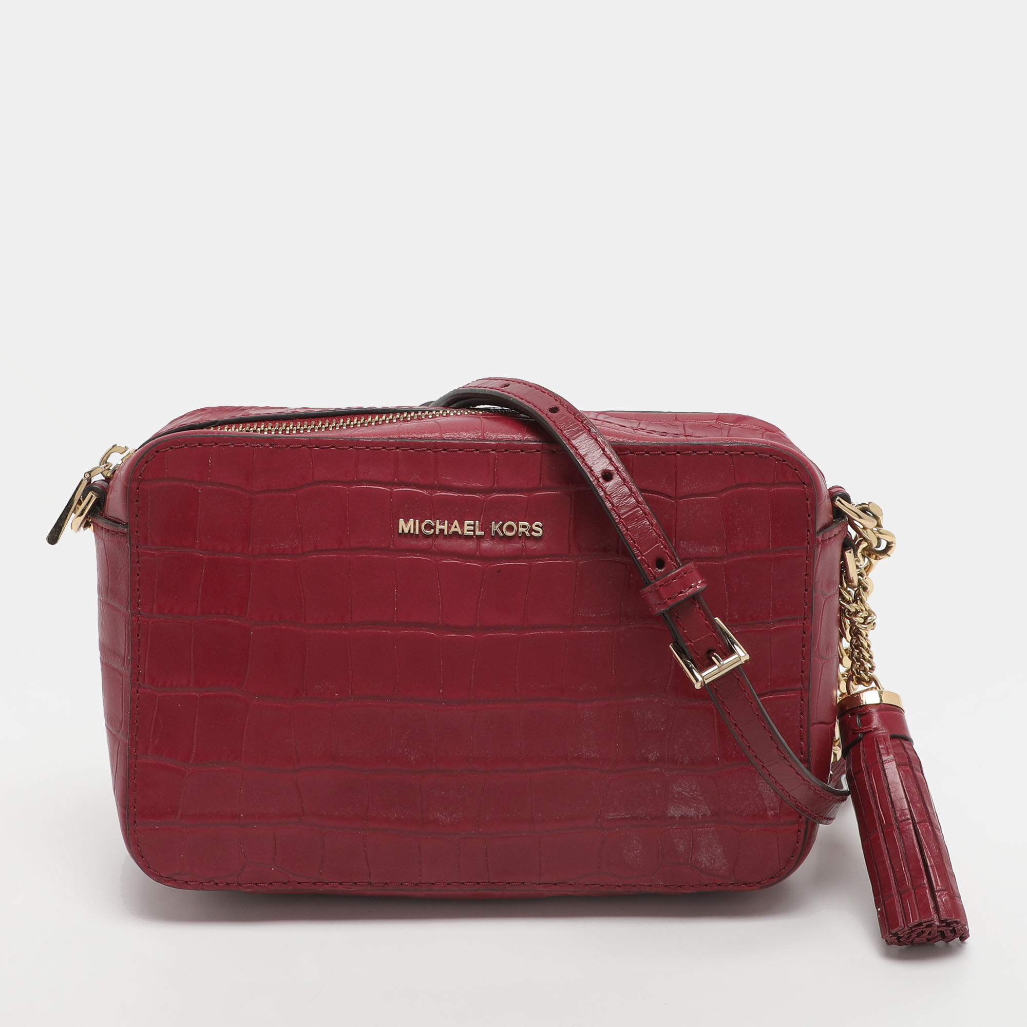 

Michael Kors Ginny  Fuchsia Croc Embossed Leather Shoulder Bag, Pink