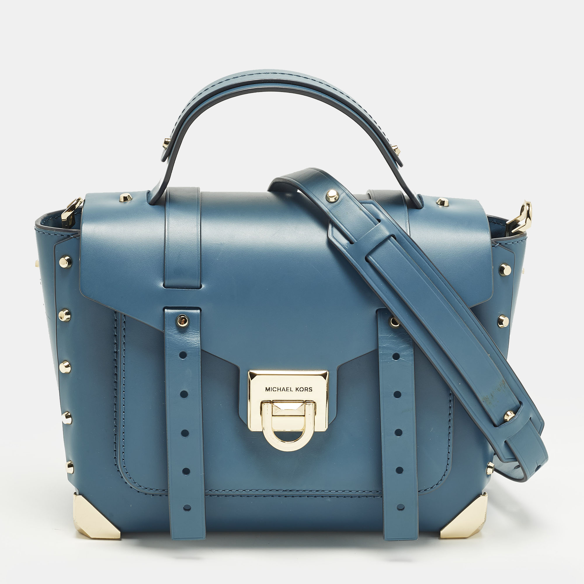 

Michael Kors Manhattan  Blue Leather Top Handle Bag