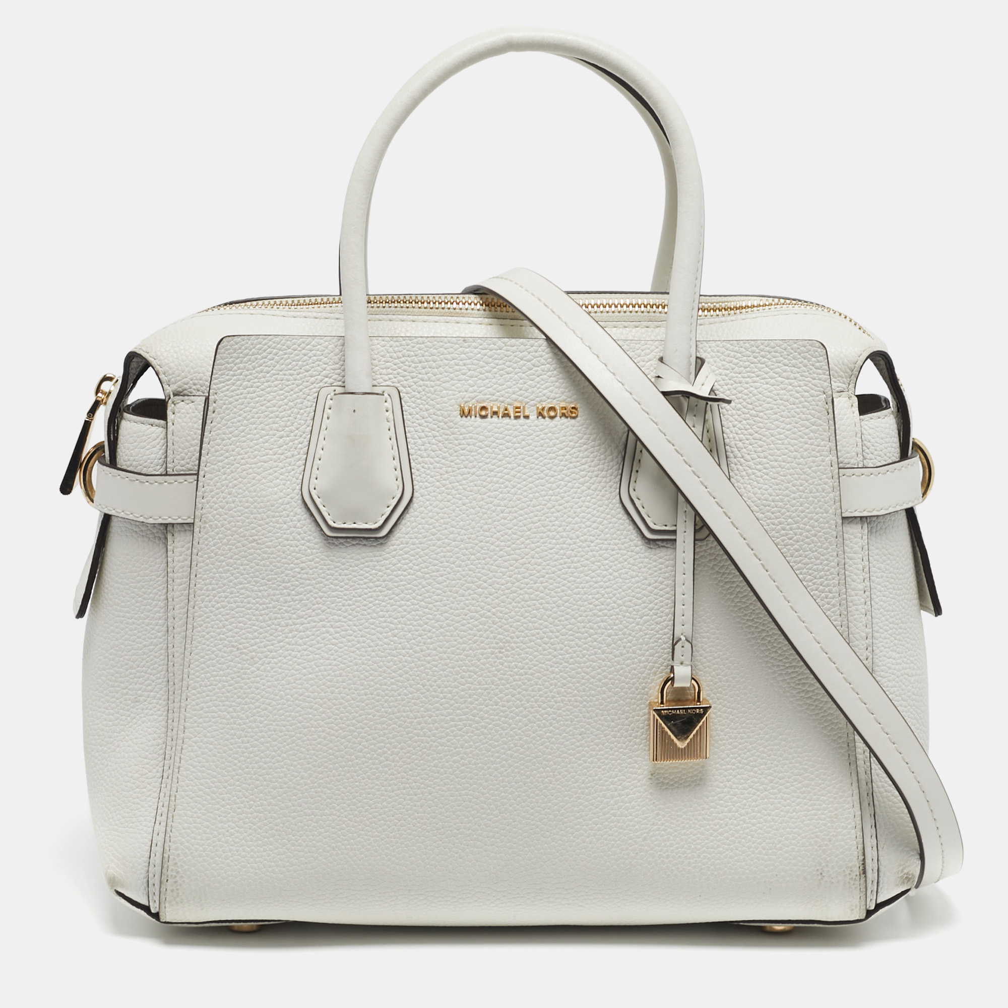 

Michael Kors Belted Mercer Small White Leather Satchel