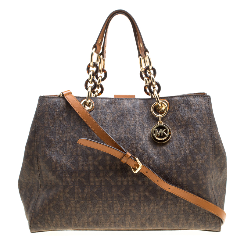 Pre Owned Michael Michael Kors Brown Signature Coated Canvas Cynthia Tote