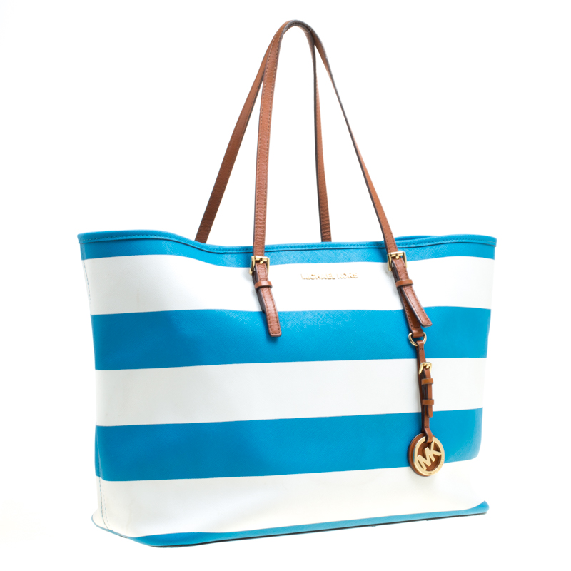 michael kors blue and white striped tote bag 1 oz perfume