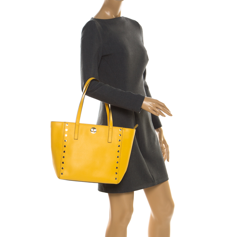 

Micheal Kors Yellow Leather Sylvie Studded Tote