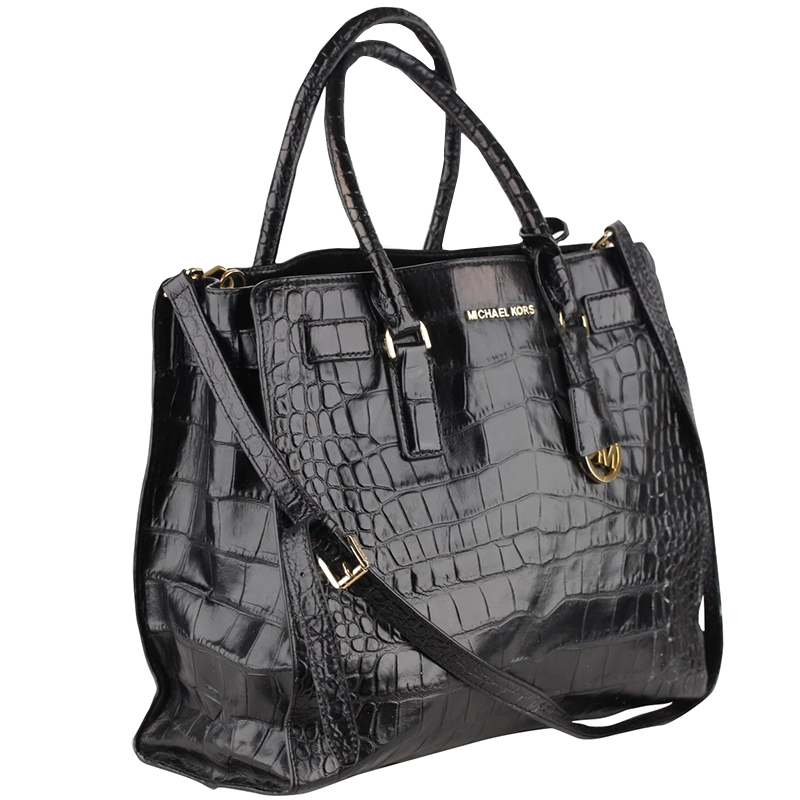 

Michael Kors Black Croc Embossed Leather Dillon Tote