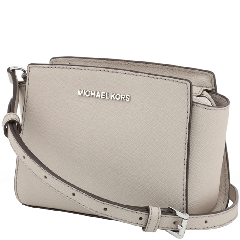 

Michael Kors Cement Leather Mini Selma Crossbody Bag, Beige