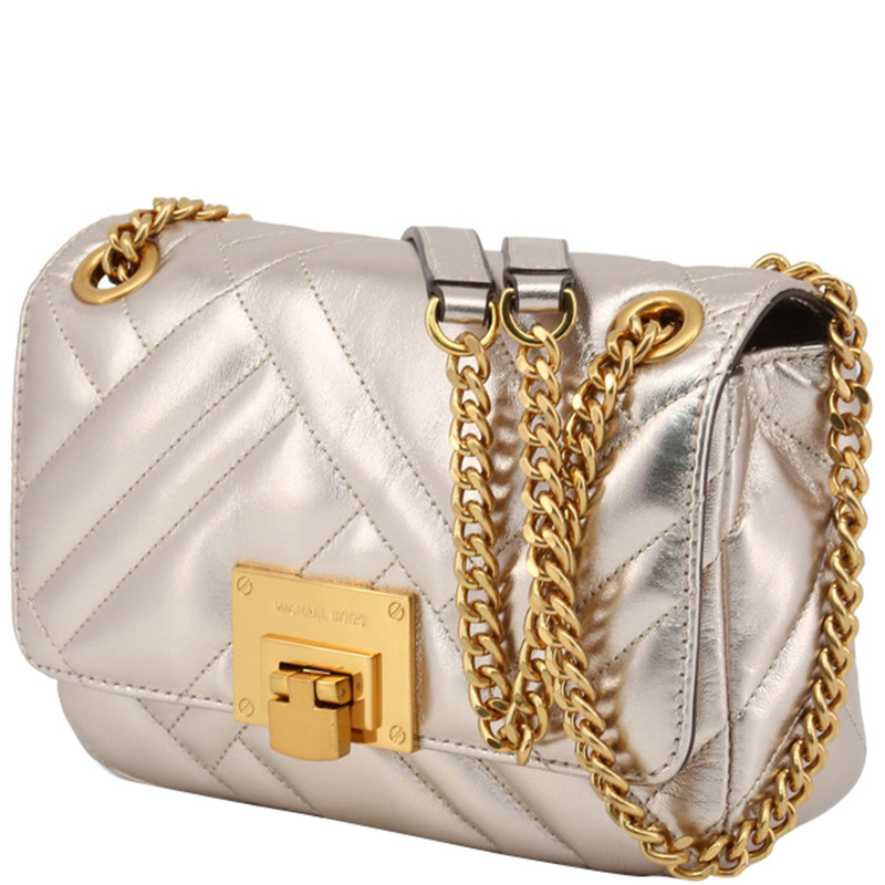 

Michael Kors Silver Quilted Leather Crossbody Bag