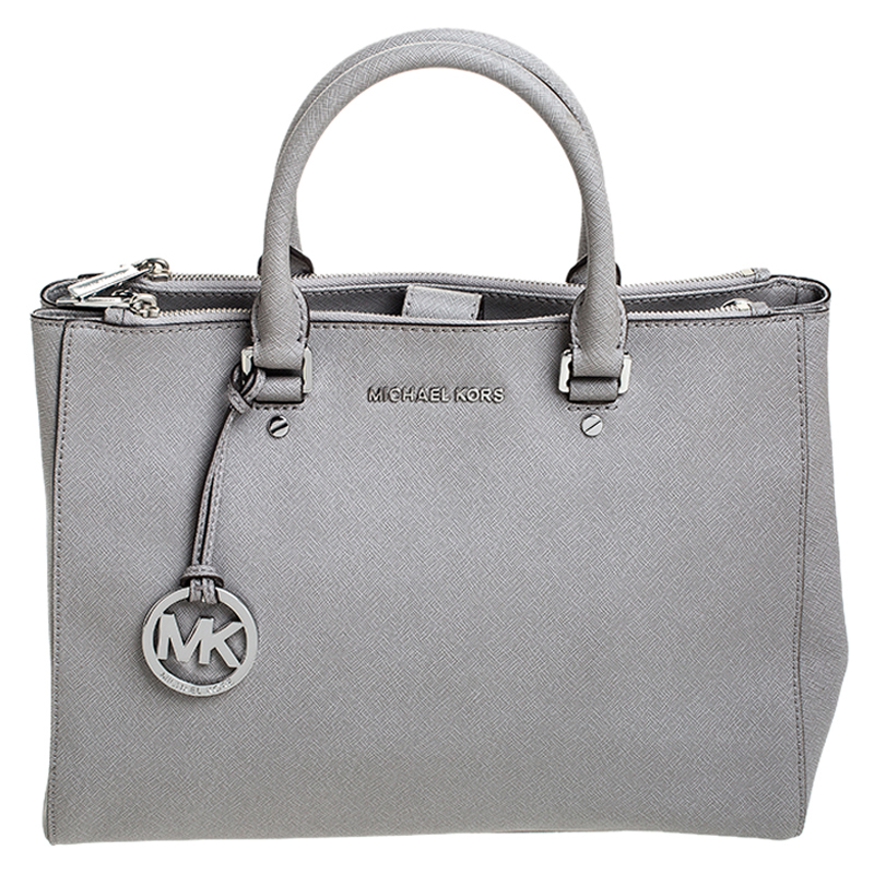 MICHAEL Michael Kors Grey Leather Double Zip Jet Set Tote