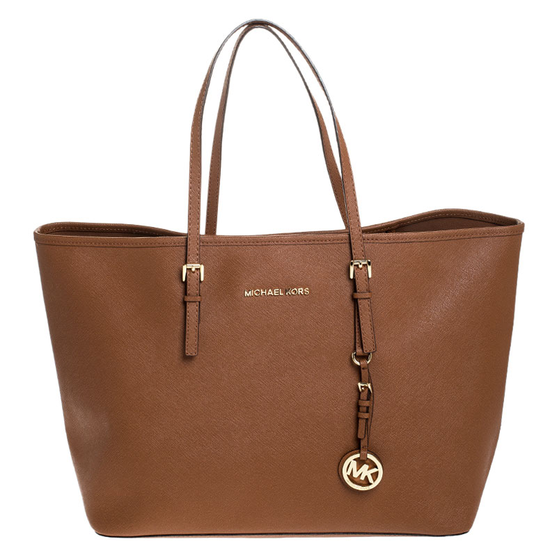 Pre Owned Michael Kors Brown Leather Jet Set Travel Tote