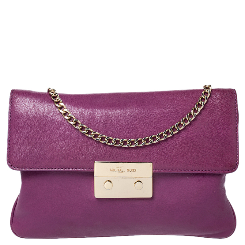 Michael Kors Purple Leather Flap Shoulder Bag Tlc Leather Flap Shoulder Bag Michael Kors