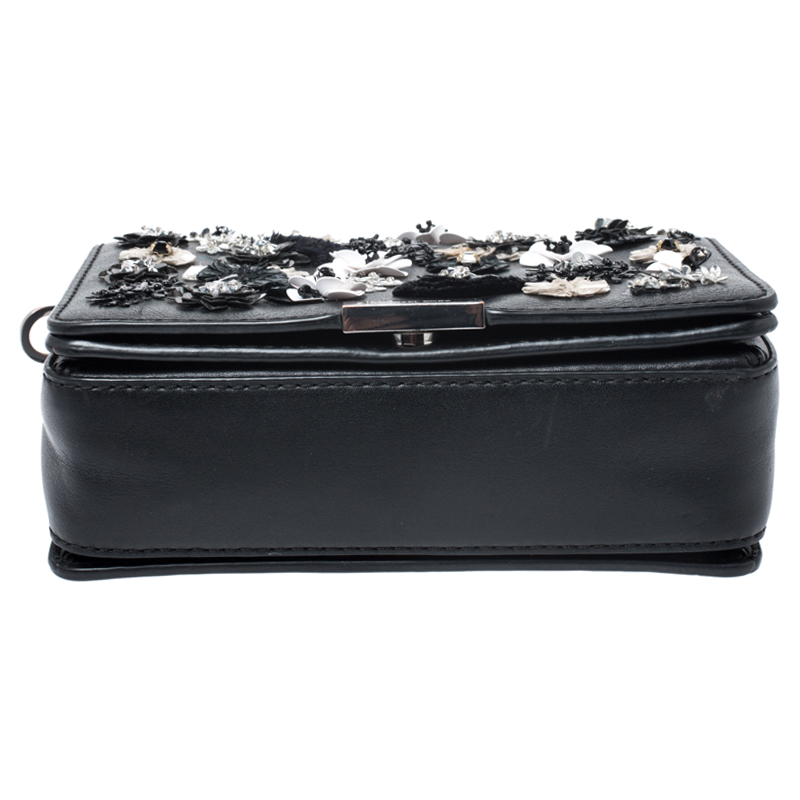 Michael Kors Black Floral Sequins Embellished Leather Jade Shoulder Bag