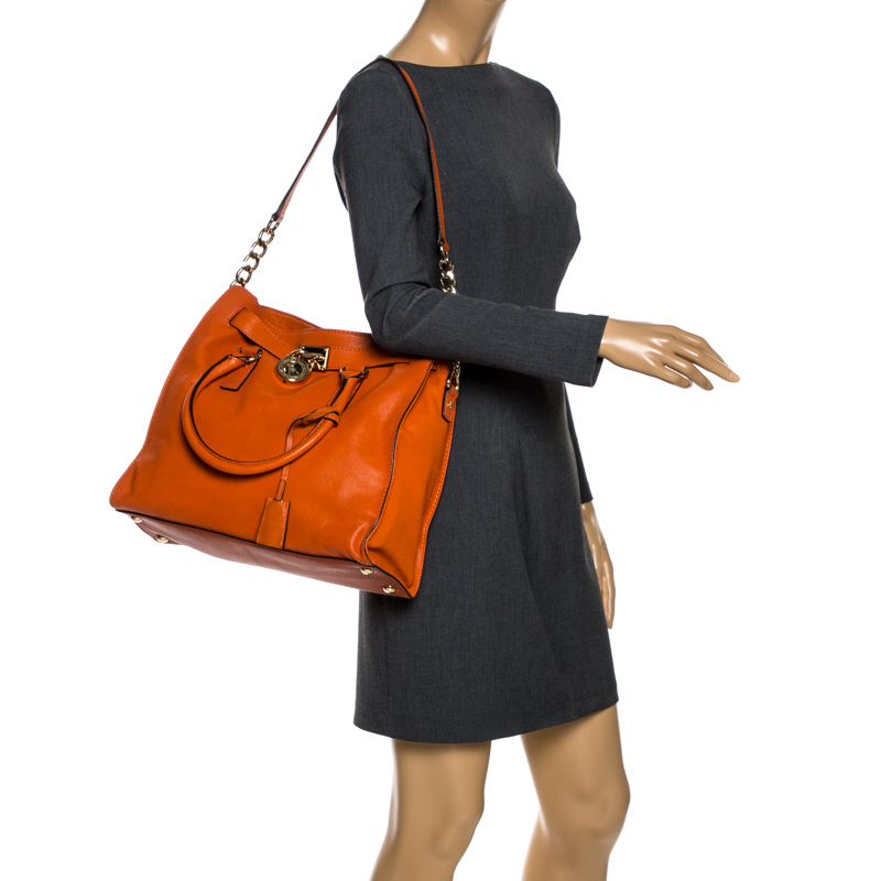 

MICHAEL Michael Kors Orange Leather  Hamilton North South Tote