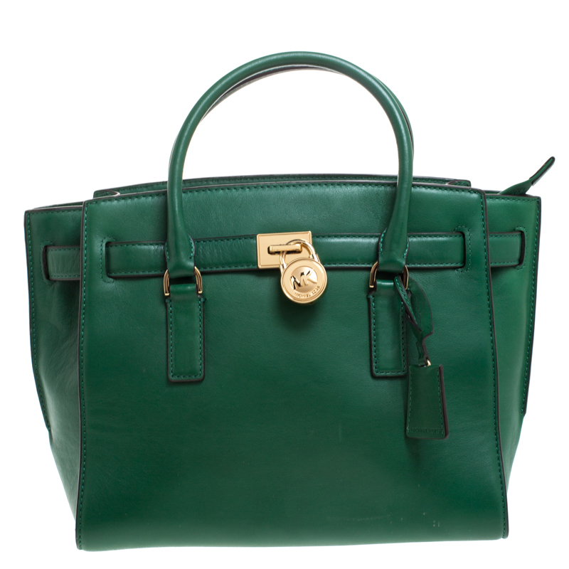 Pre Owned MICHAEL Michael Kors Green Leather Hamilton Tote