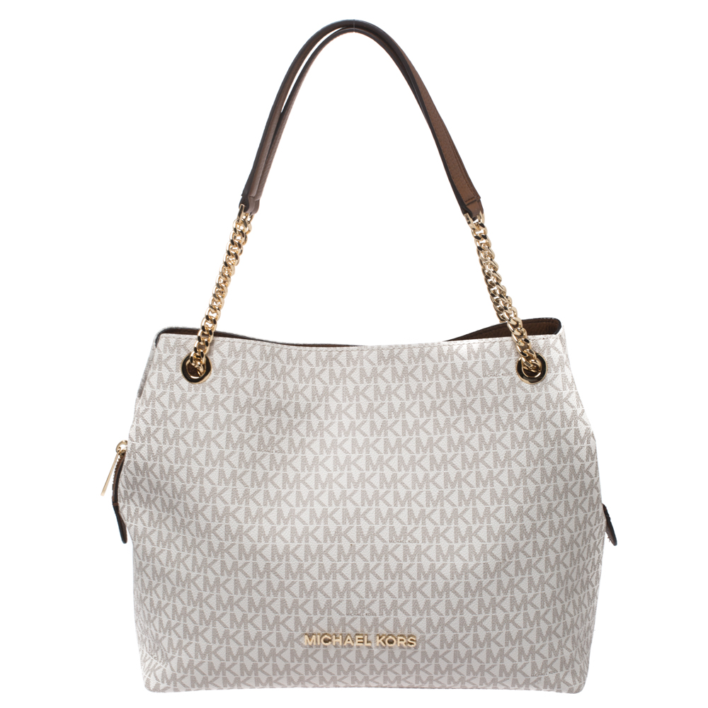 michael kors white purse with gold chain