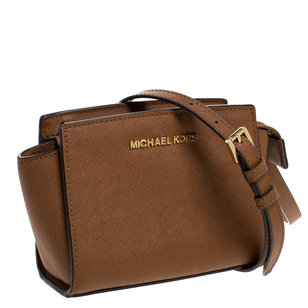 Michael Kors Selma Mini Saffiano Leather Crossbody Bag Brown